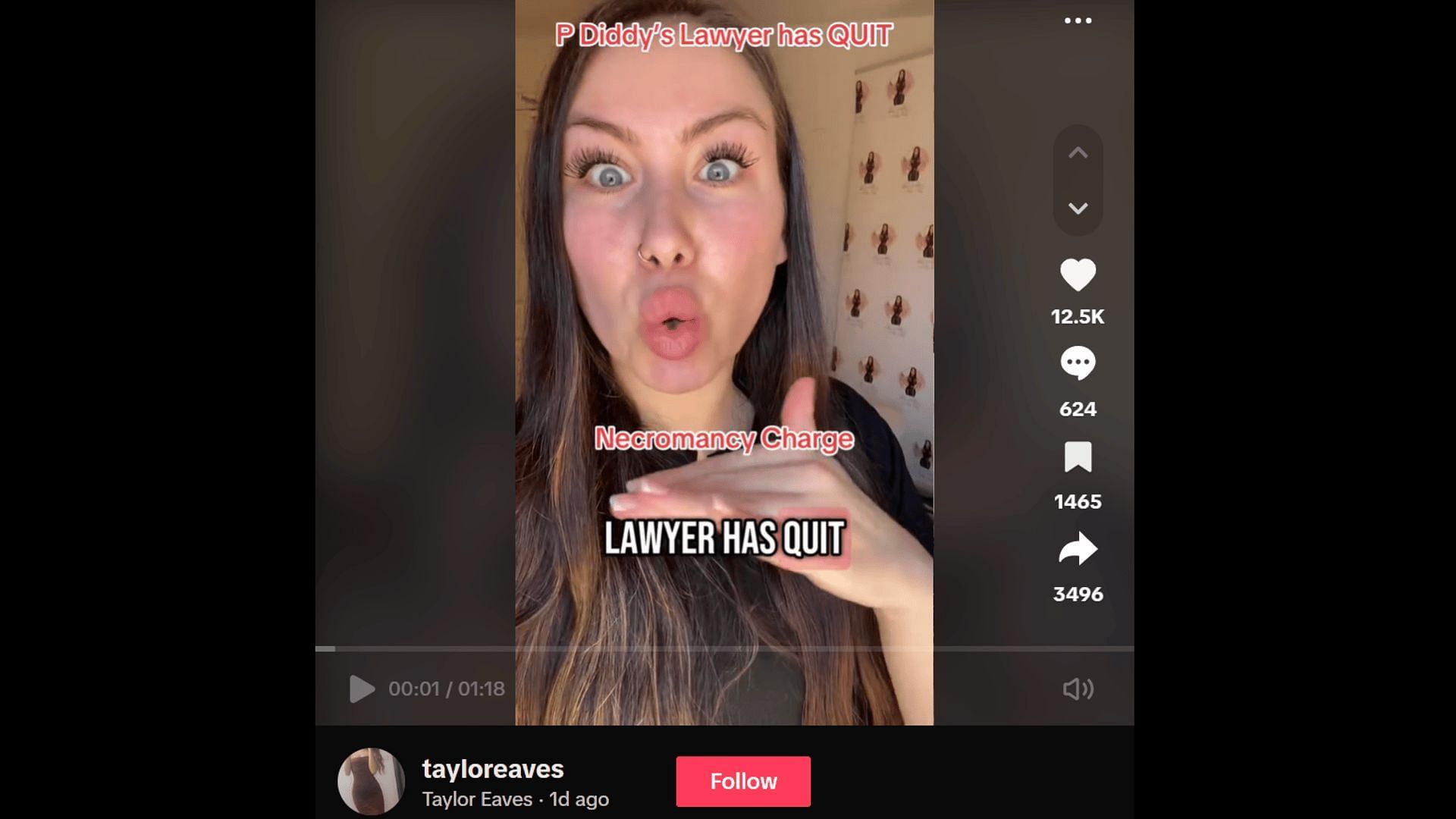 TikToker claims Combs&#039; lawyer has quit because of alleged necromancy charge. (Image via TikTok)