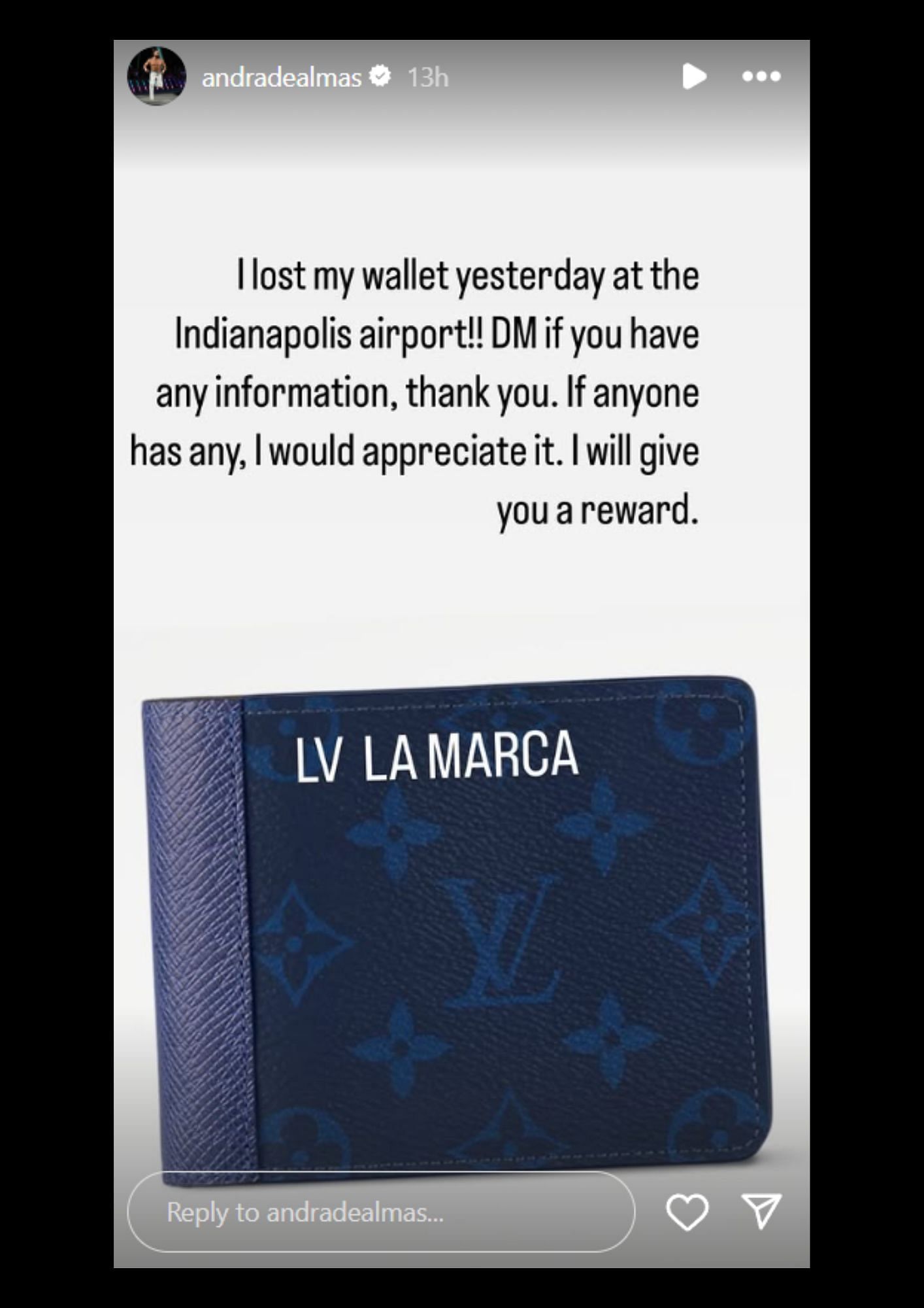 Finder&#039;s reward offer for the lost wallet [Image via Instagram]