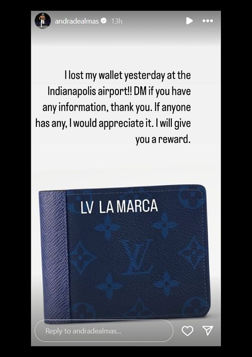 Finder's reward offer for the lost wallet [Image via Instagram]