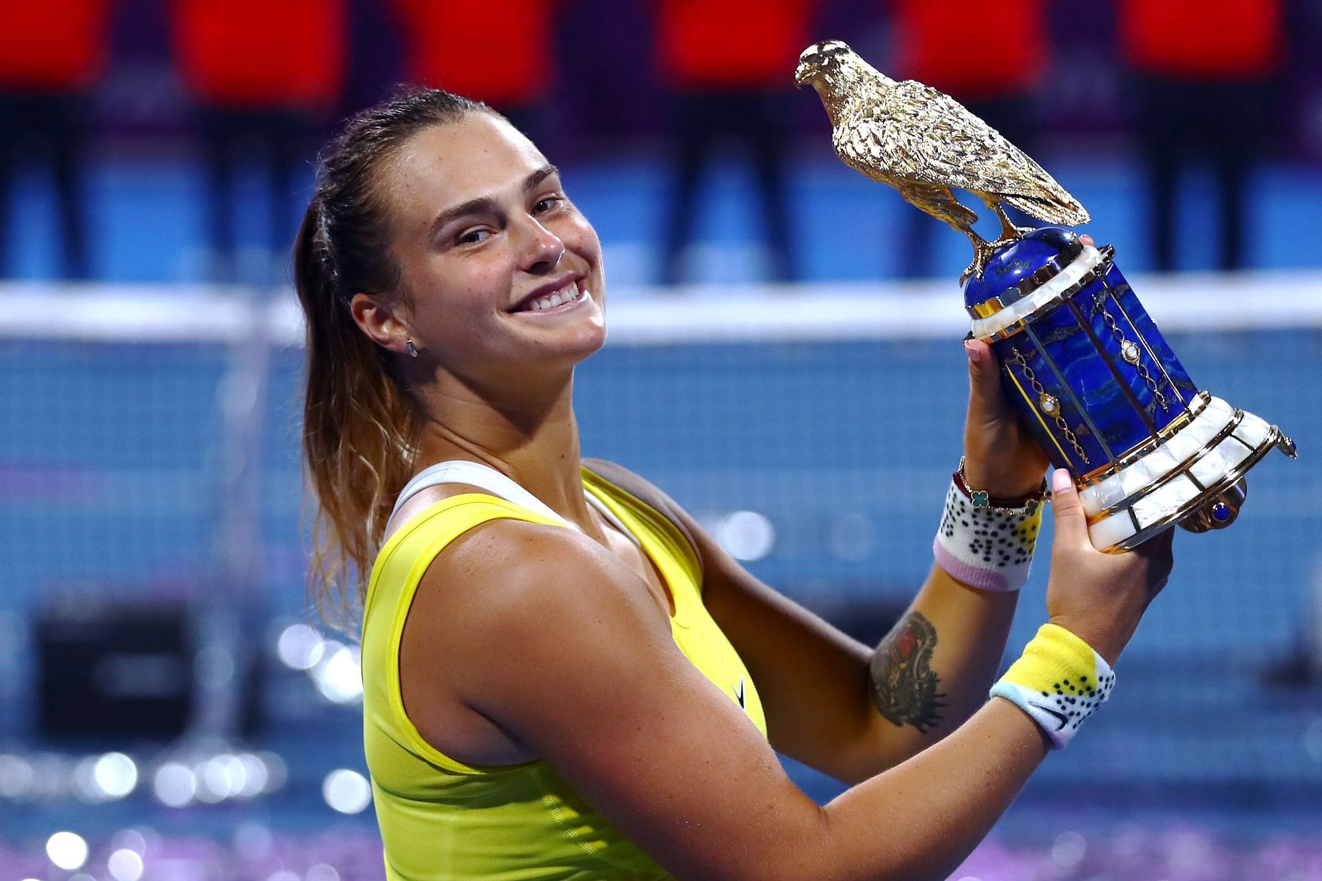 Aryna Sabalenka with the 2020 Qatar Open trophy [Image Source: Getty Images]