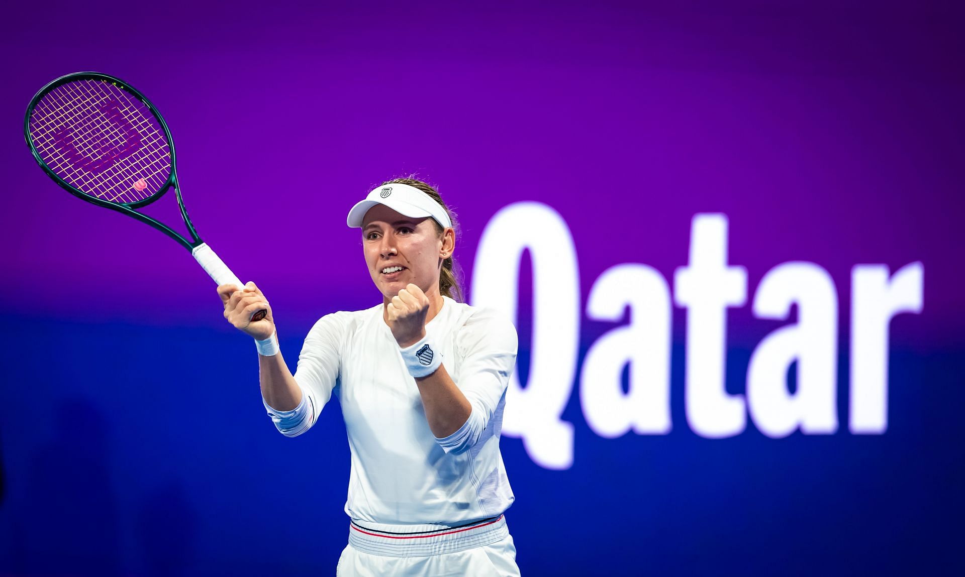 Ekaterina Alexandrova after beating Aryna Sabalenka at the Qatar Open. (Source: Getty)