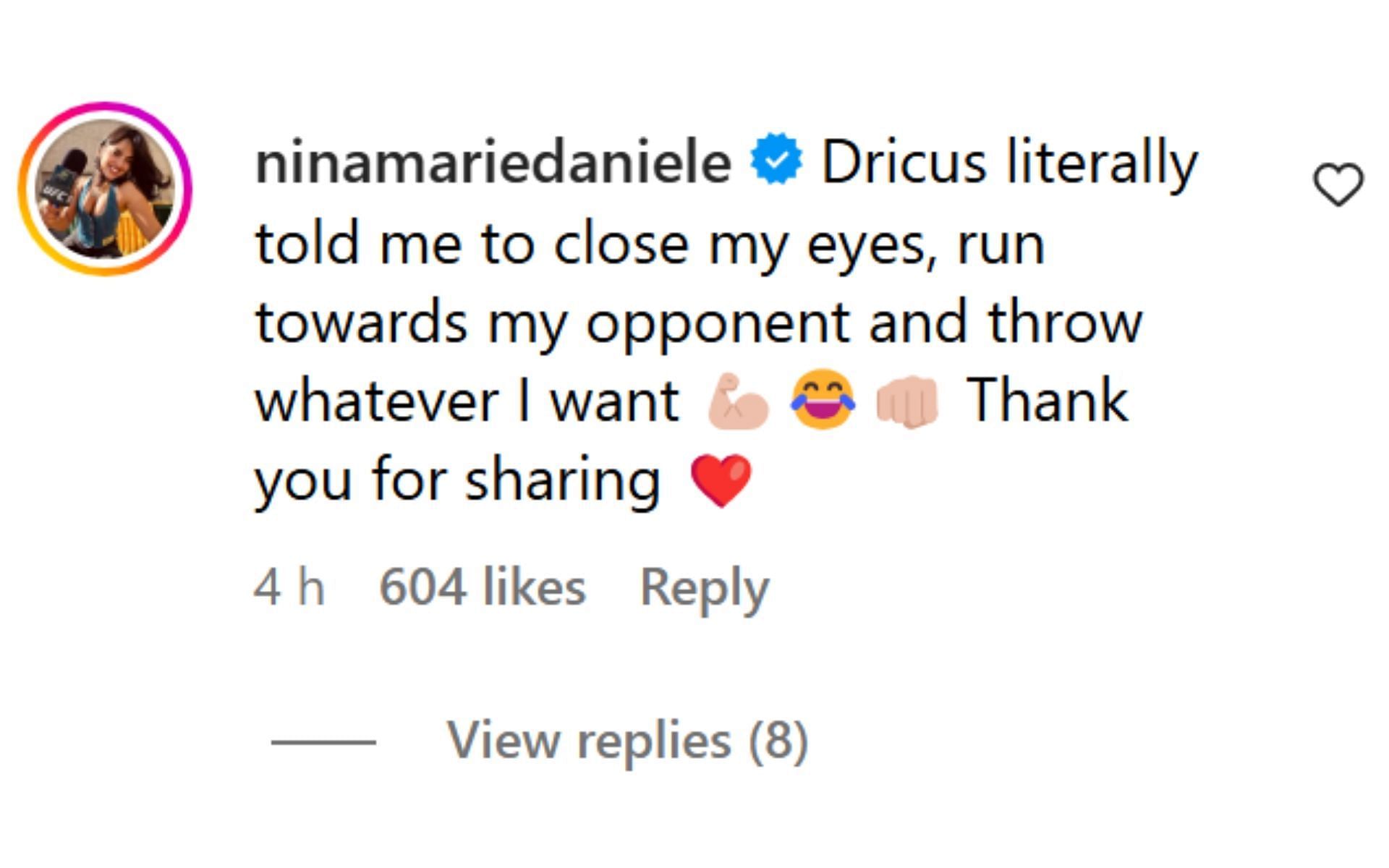 Nina-Marie Daniele&#039;s comment [Screenshot courtesy: @espnmma on Instagram]