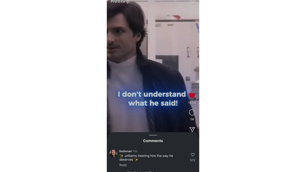 Comment on AutoSport&#039;s reel featuring Sainz Credits : Instagram