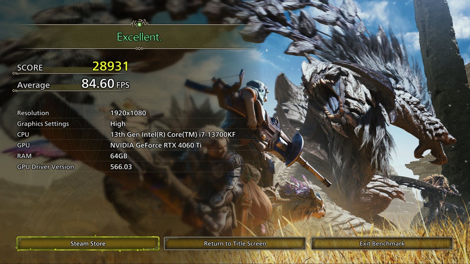 Monster Hunter Wilds Benchmark tool (Image via Capcom)