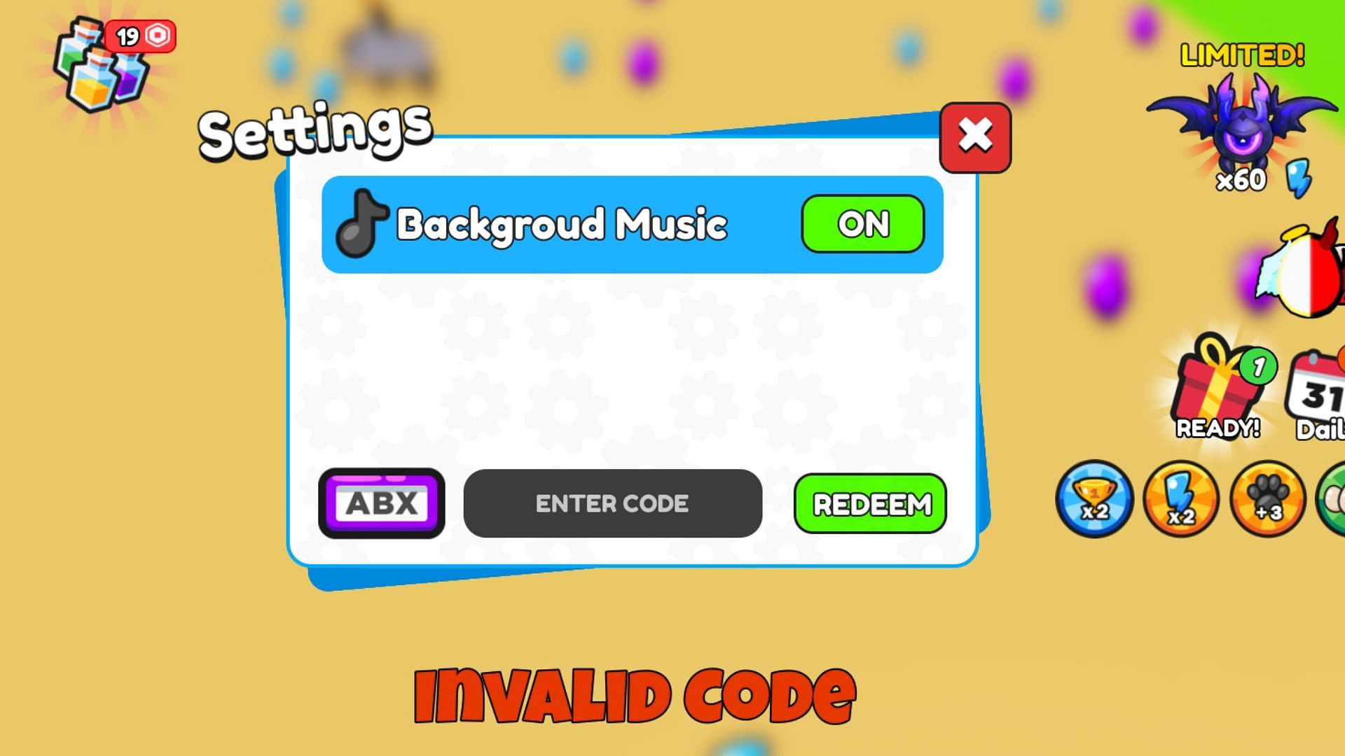 Super Animal Race Simulator invalid code issue (Image via Roblox)