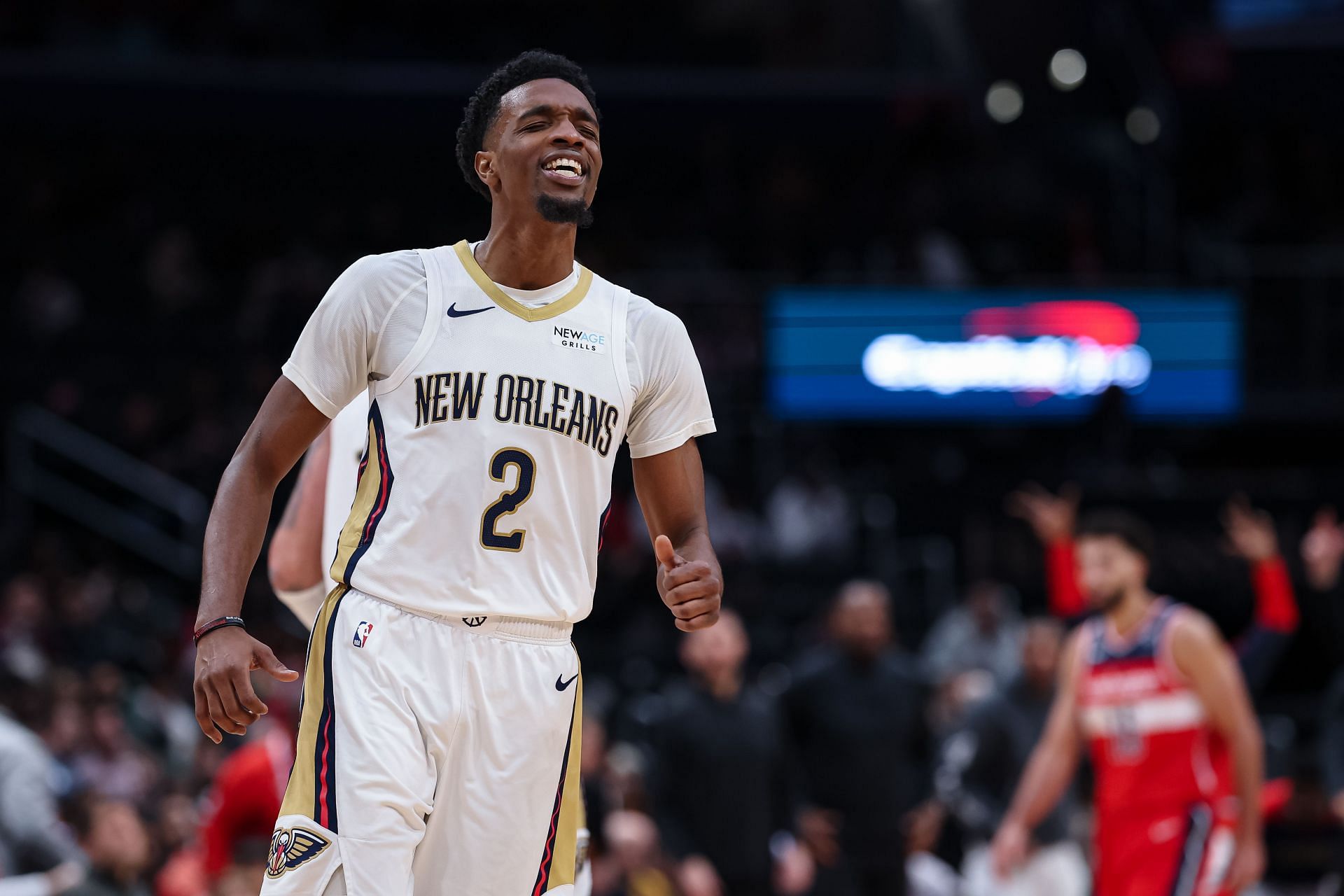 Herbert Jones #2 of the New Orleans Pelicans reacts after a play against the Washington Wizards during the second half at Capital One Arena on Jan. 5. (Credits: Getty)