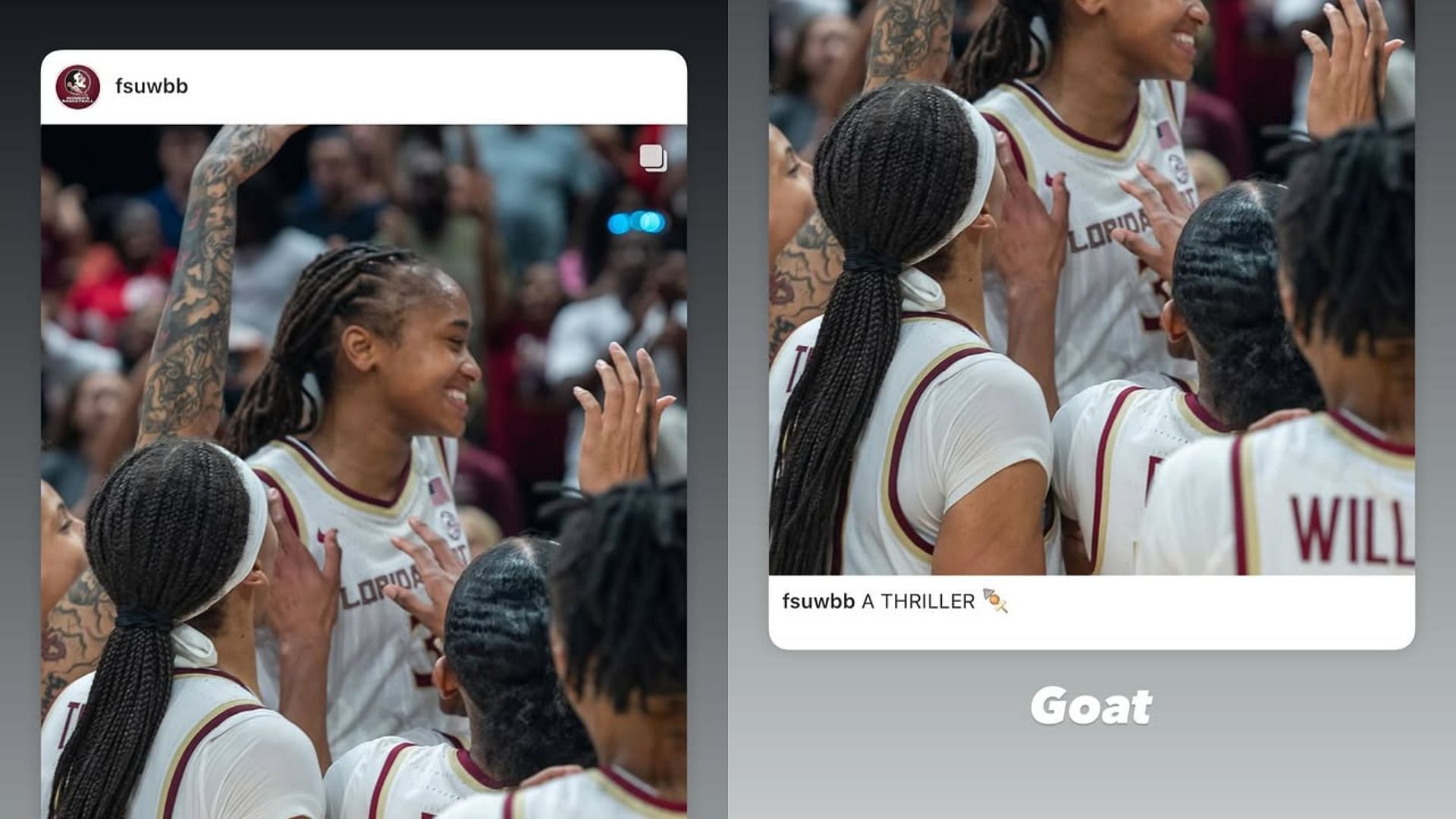 Ta&rsquo;Niya Latson&#039;s reaction to teammate O&rsquo;Mariah Gordon&rsquo;s career-high night against Miami. (Credit: IG/@cbgtaniya)