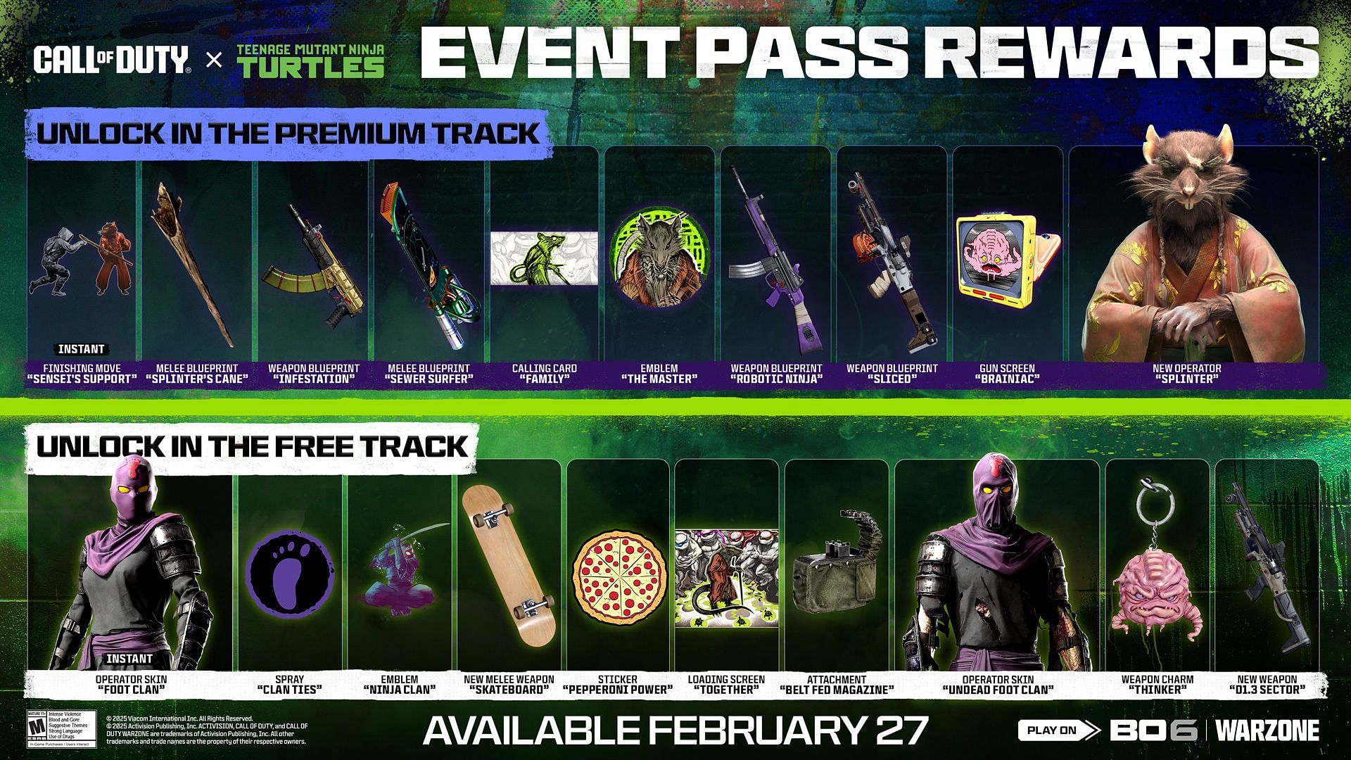 All the rewards in the Teenage Mutant Ninja Turtles event in Black Ops 6 (Image via Activision)