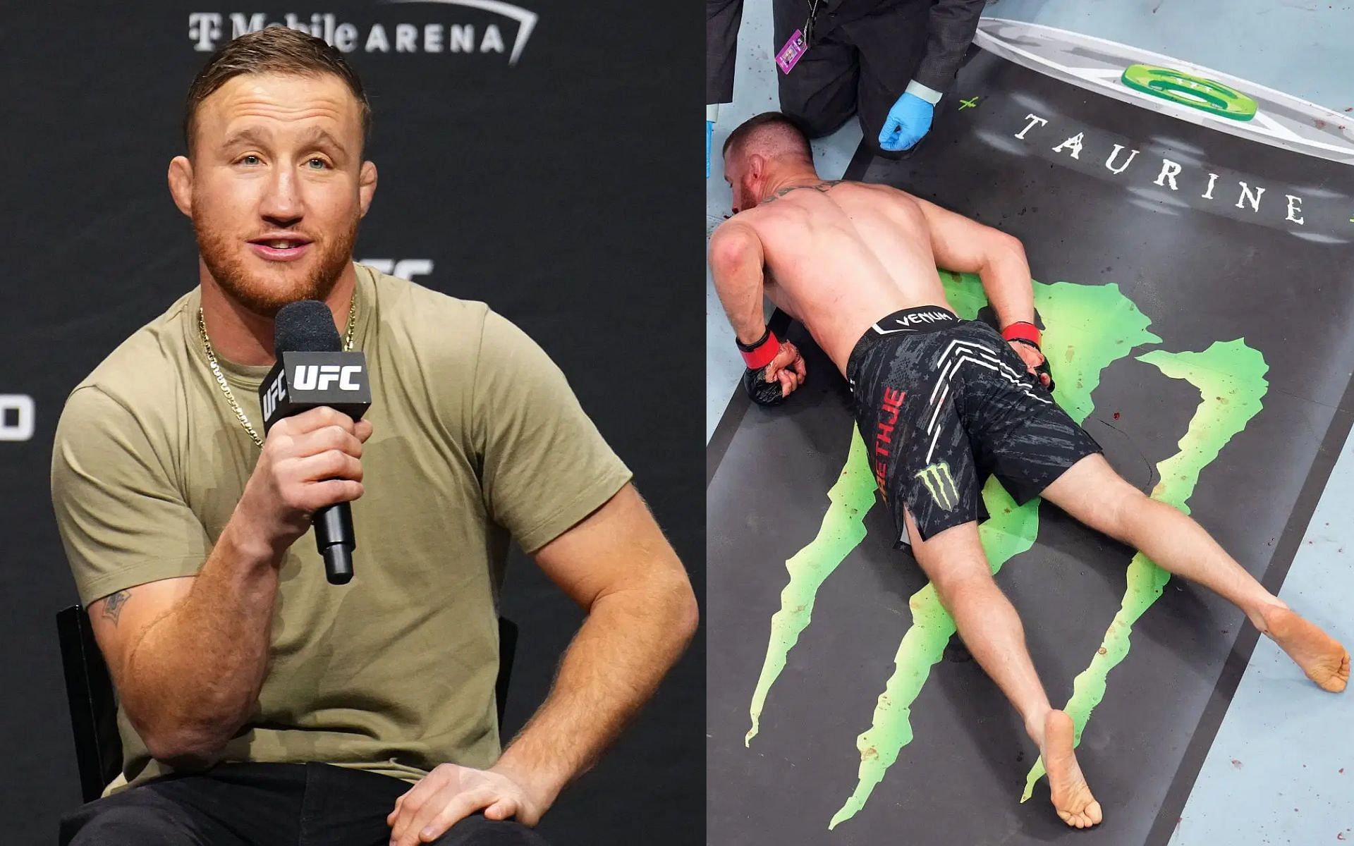 Justin Gaethje (left) gets candid on coming back from brutal KO loss at UFC 300 (right) and compares danger of MMA to boxing [Images courtesy: Getty Images]