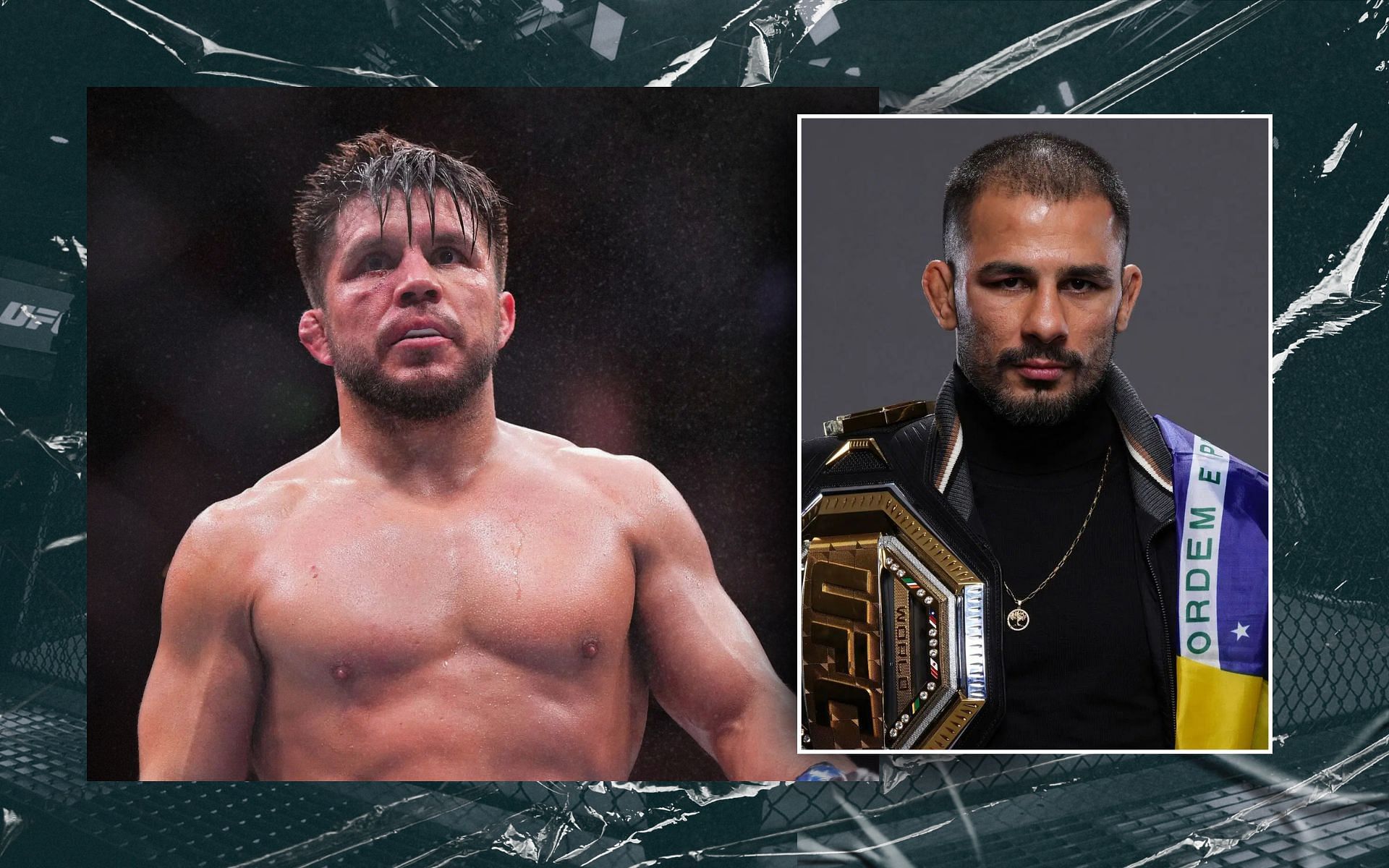 Henry Cejudo (left) share words of advice for Alexandre Pantoja (inset). [Images courtesy: Getty Images]