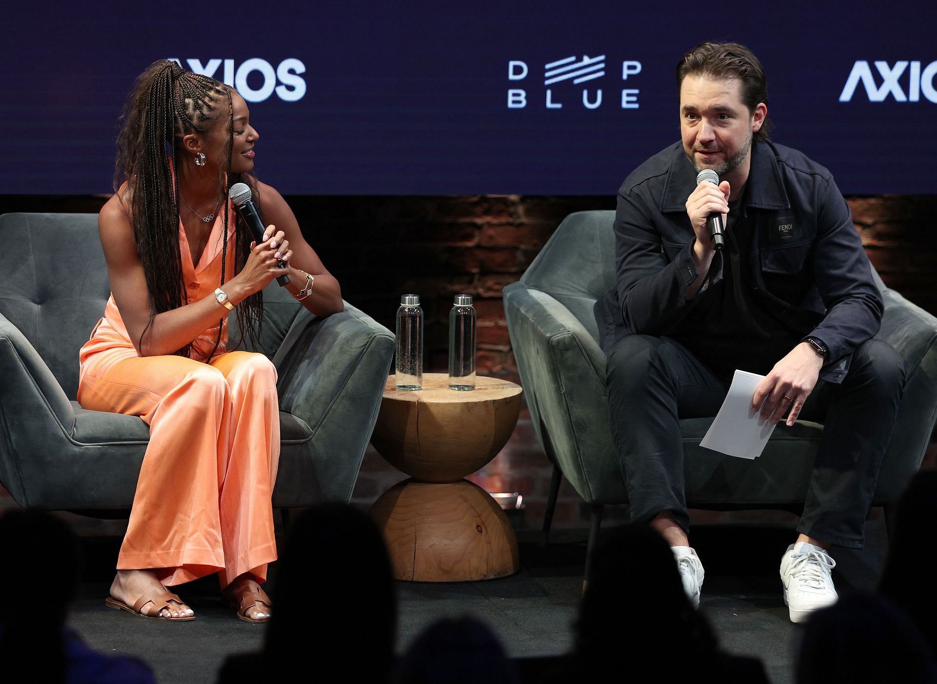 Gabby Thomas and Alexis Ohanian at the Business of Women Sports Summit - Source: Getty