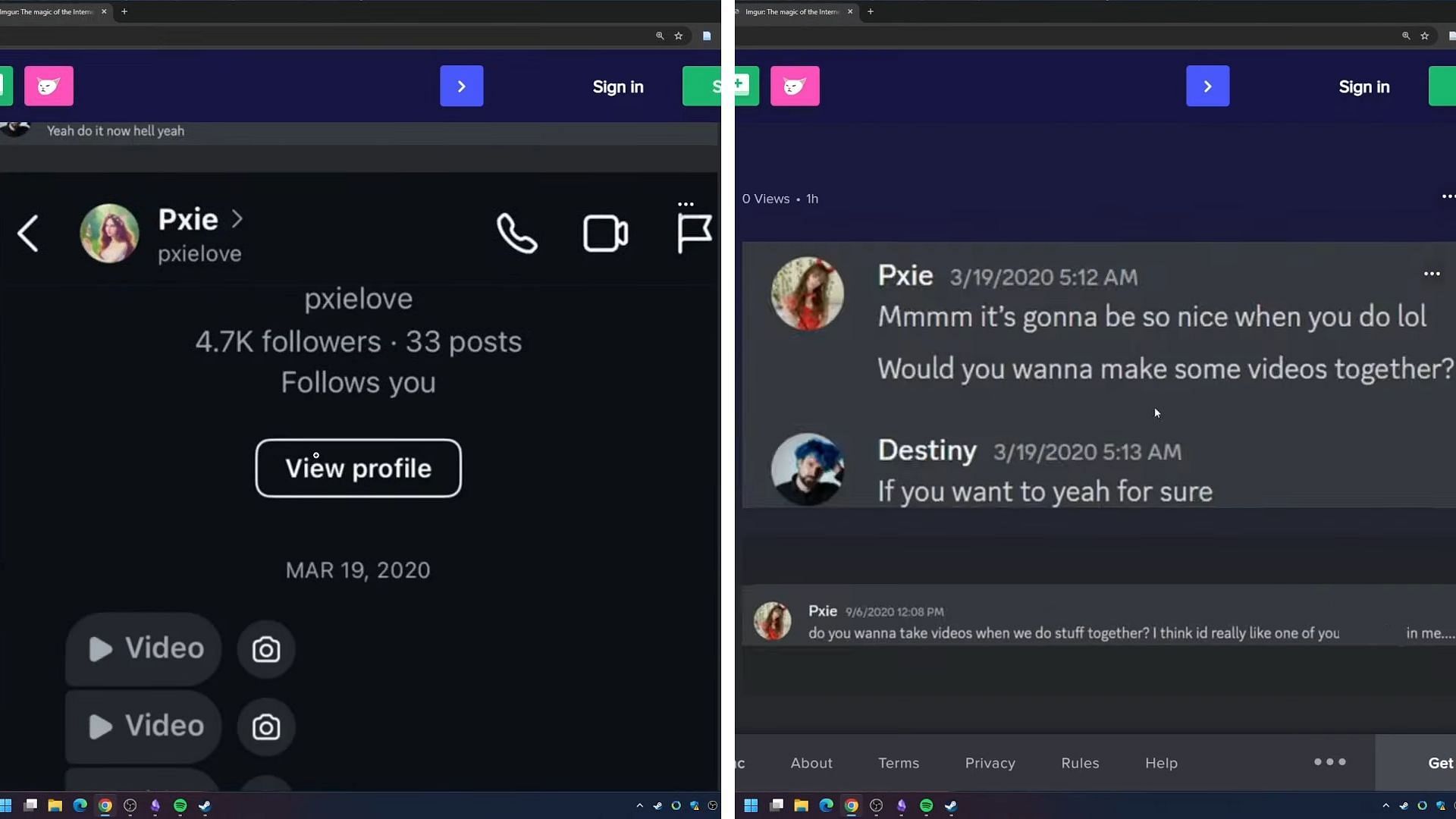 Alleged screenshots of the streamers&#039; conversations (Image via Destiny/YouTube)