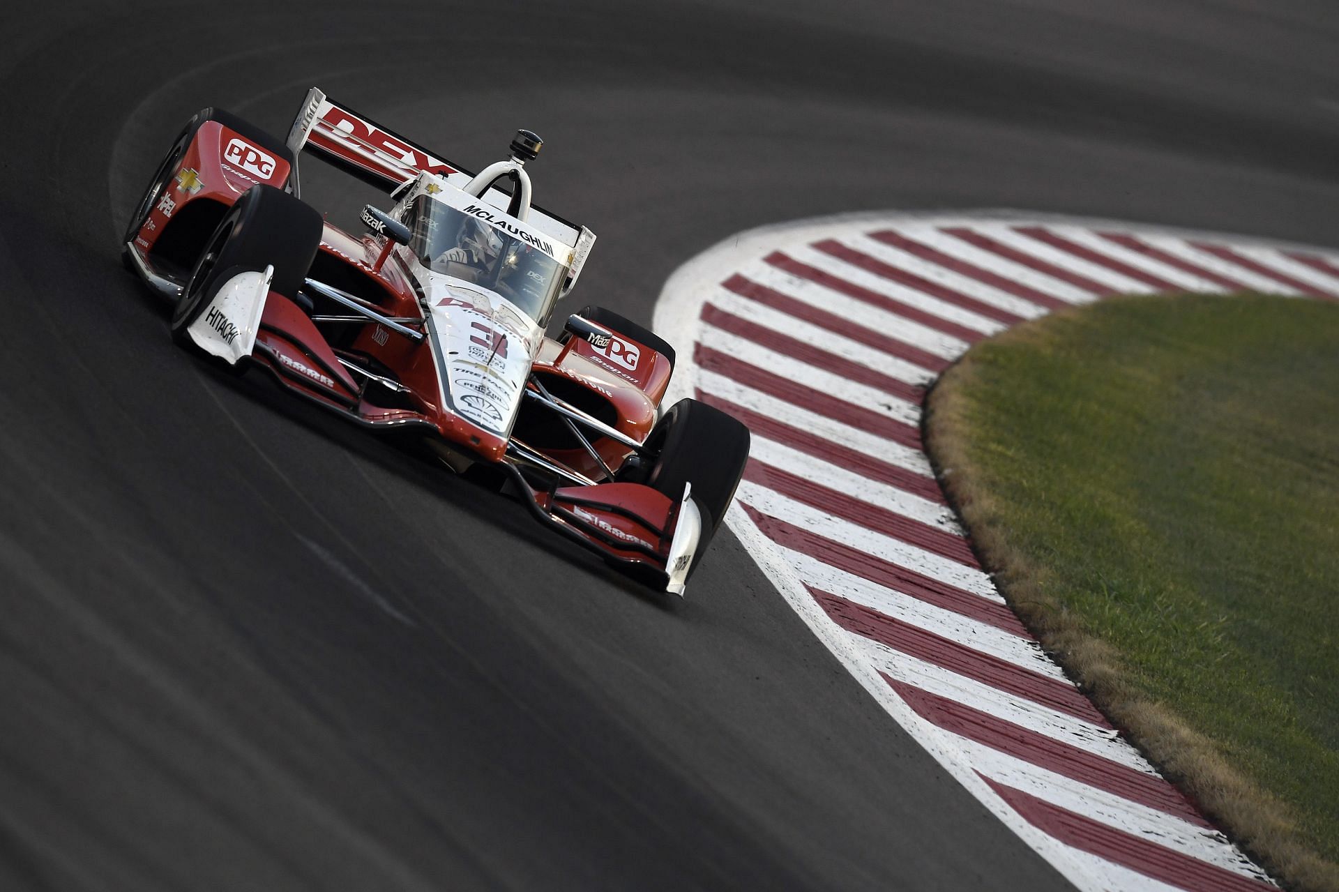 Scott Mclaughlin (3) drives through turn four during the final practice session for the NTT IndyCar Series Bommarito Automotive Group 500 - Source: Getty