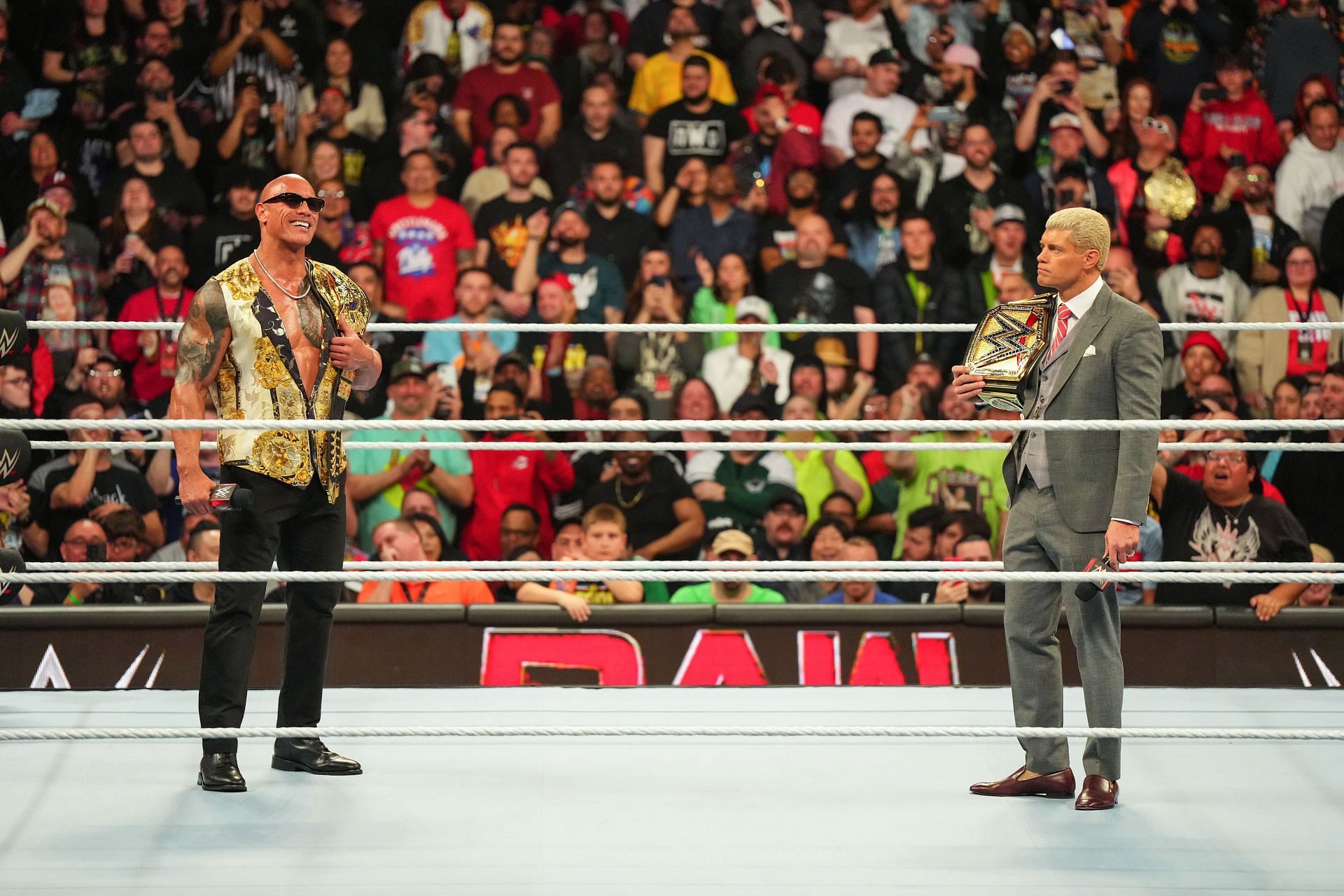 The Rock and Cody Rhodes on Monday Night RAW - Source: Getty