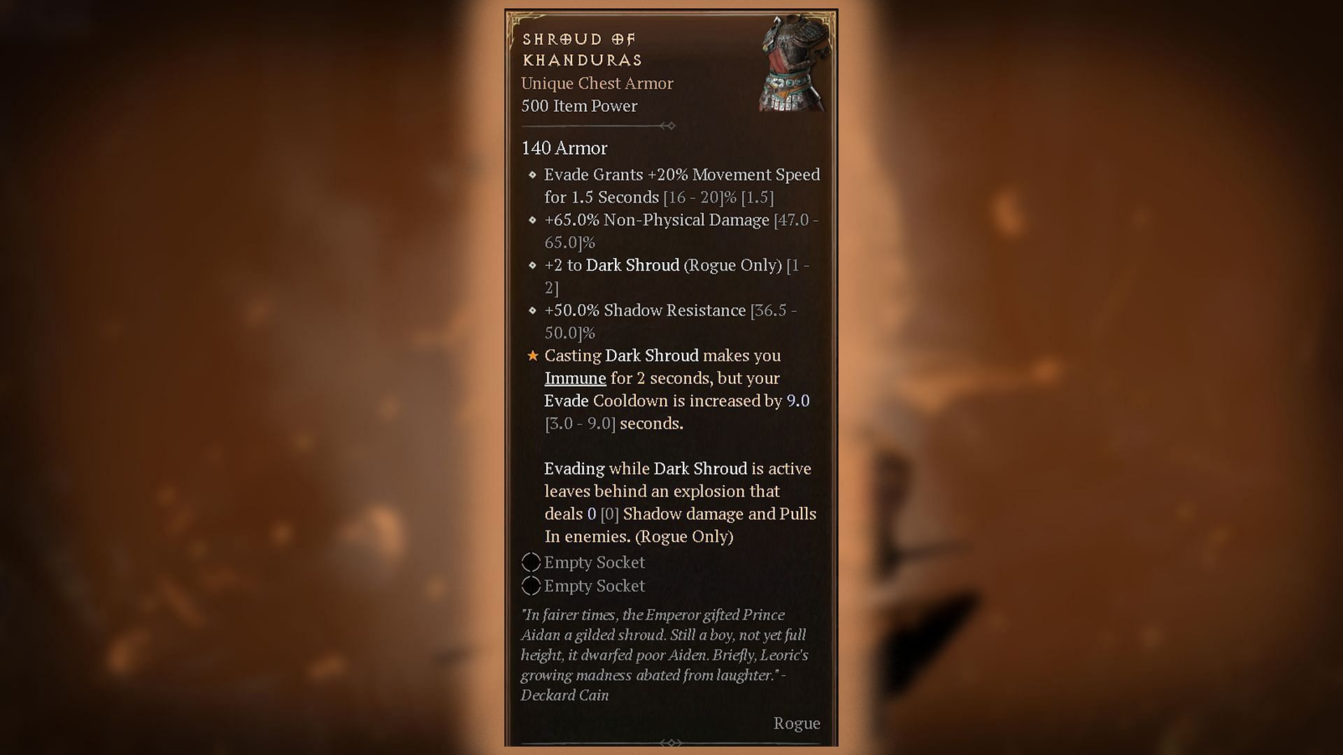 Stats and Unique Effects of Shroud of Khanduras (Image via Blizzard Entertainment)