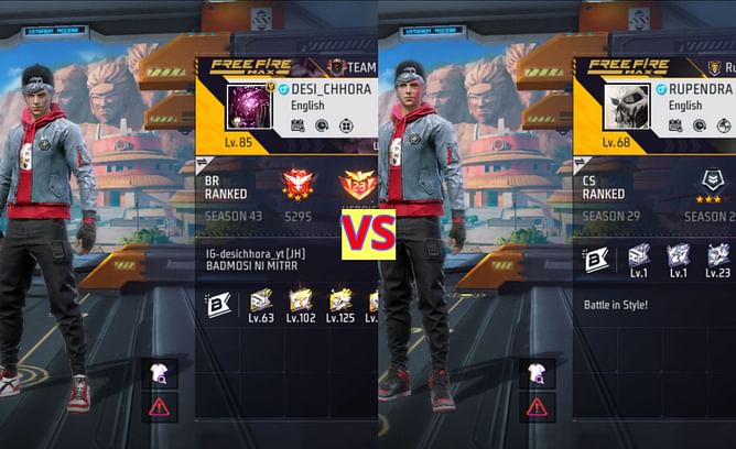 Desi Chhora YT vs Rupendra Gaming: किसके Free Fire MAX में बेहतर स्टैट्स हैं?