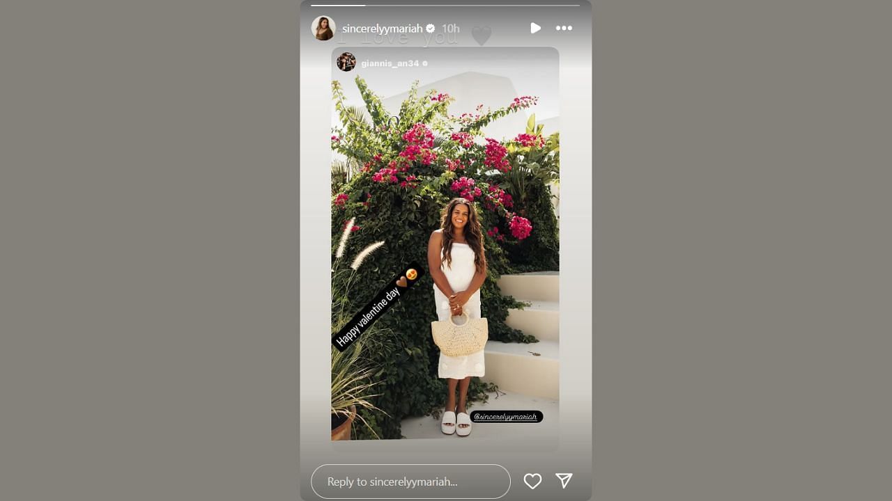 Giannis Antetokounmpo&#039;s wife reacts to her husband&#039;s Valentine&#039;s Day tribute. (Credits: @sincerelyymariah/Instagram)