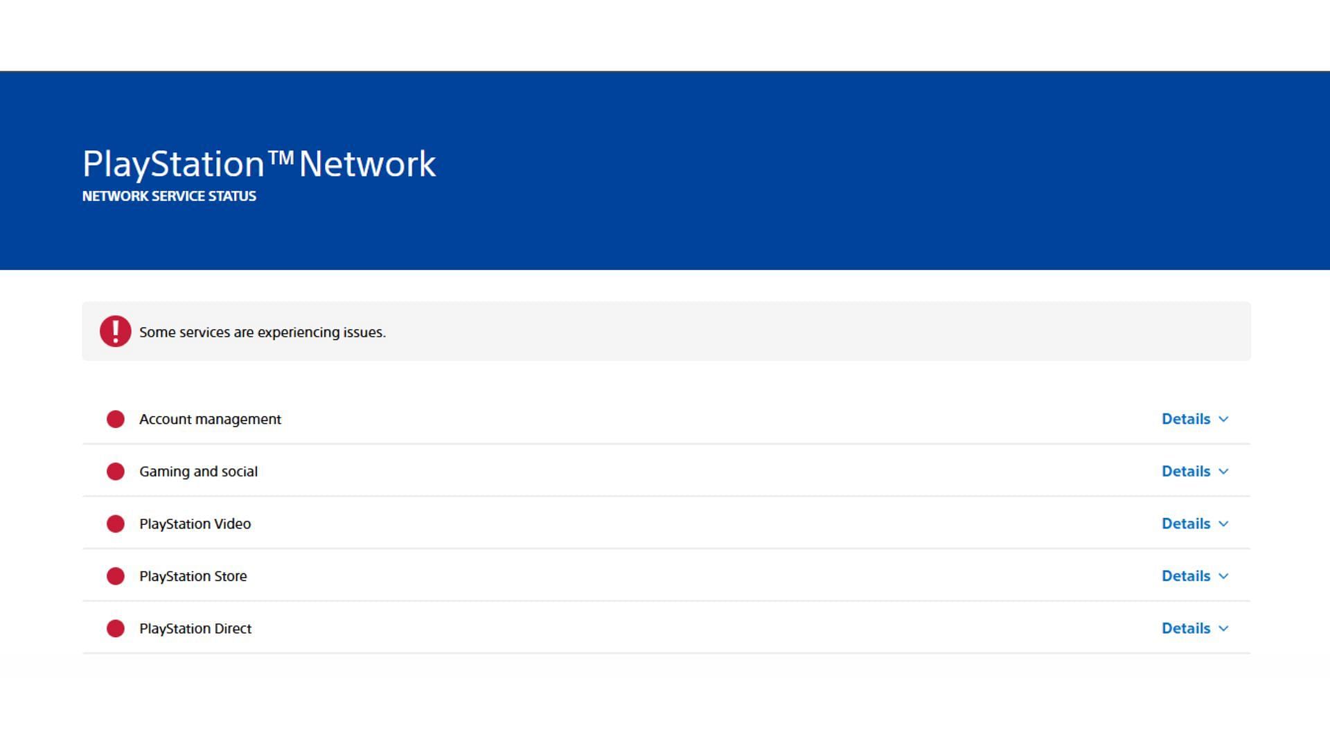 A screenshot of the current PlayStation Network status (Image via Rockstar Games)