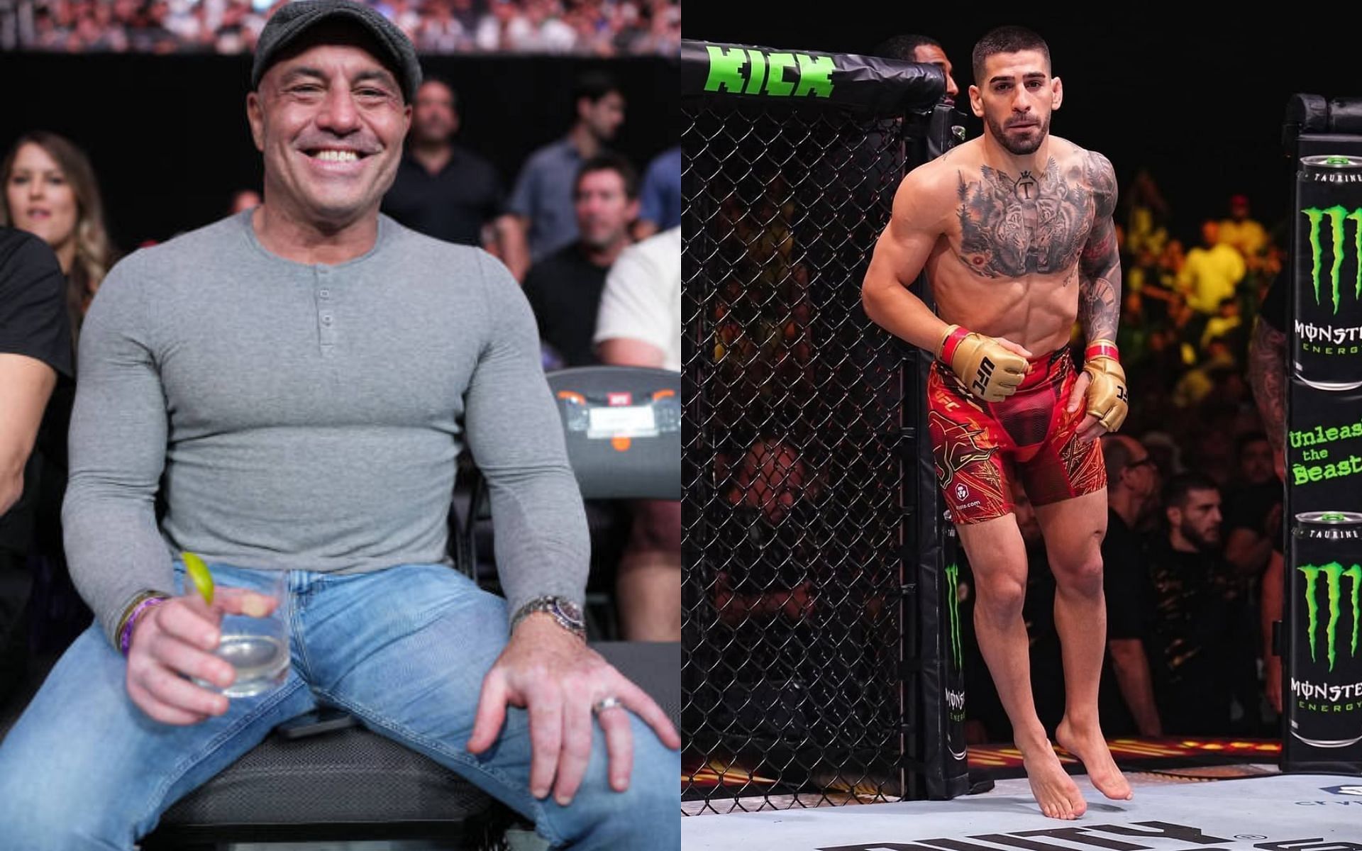 Joe Rogan (left) wants to see Ilia Topuria (right) in lightweight. [Images courtesy: Getty and @iliatopuria on Instagram]