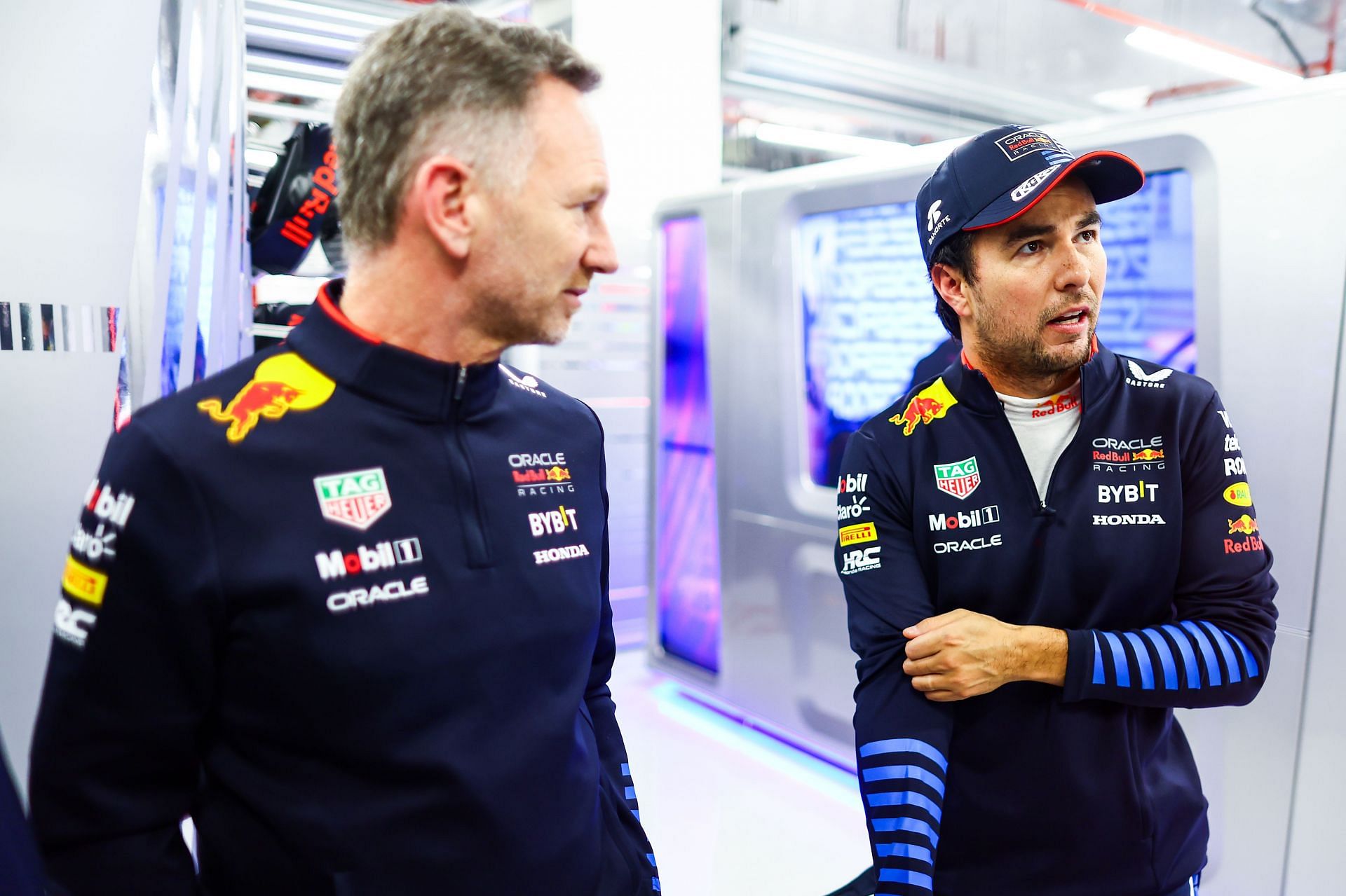 Christian Horner and Sergio Perez at the F1 Grand Prix of Qatar - Source: Getty