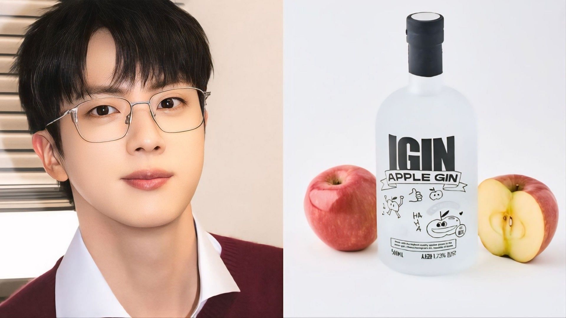 BTs Jin and his IGIN liquor (Image via Weverse and Instagram/@igin_sns)