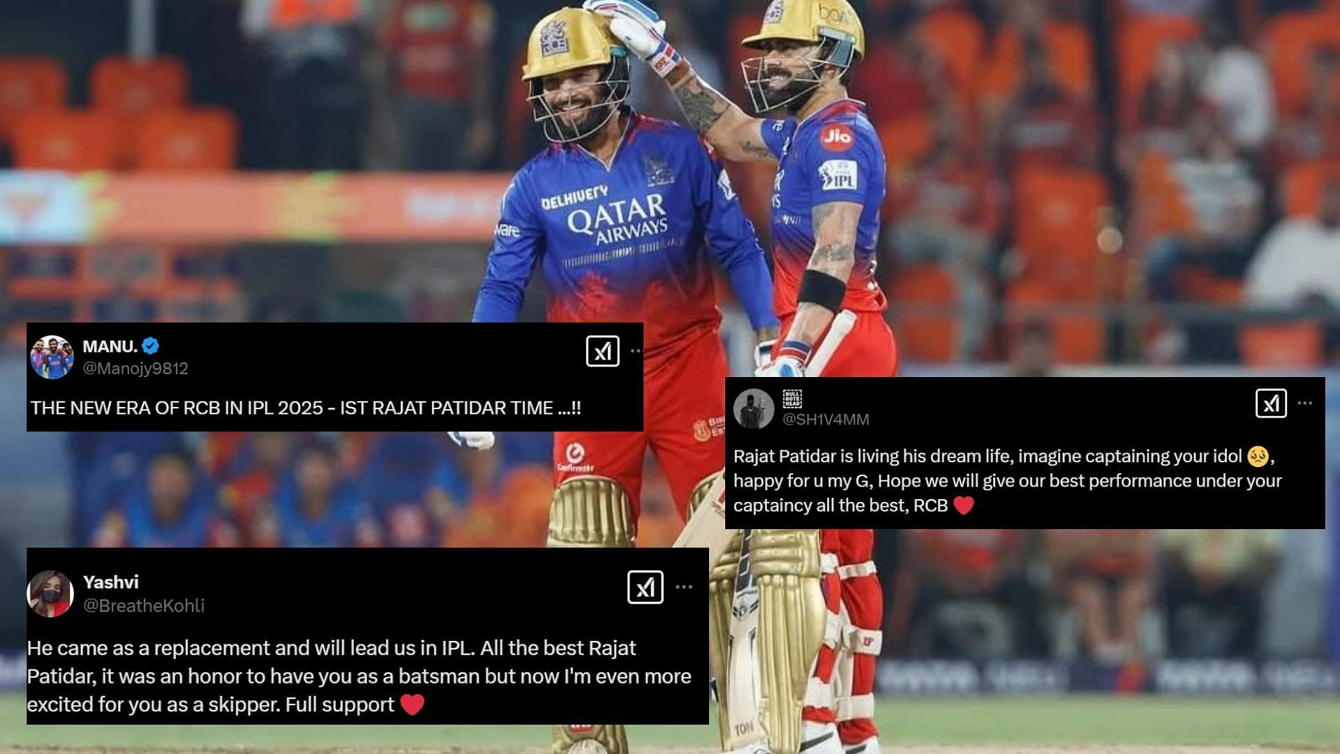 Rajat Patidar has been appointed as new captain of RCB ahead of IPL 2025 season (Image Credits: Rajat Patidar/IG,@Manojy9812, @BreatheKohli, @SH1V4MM)