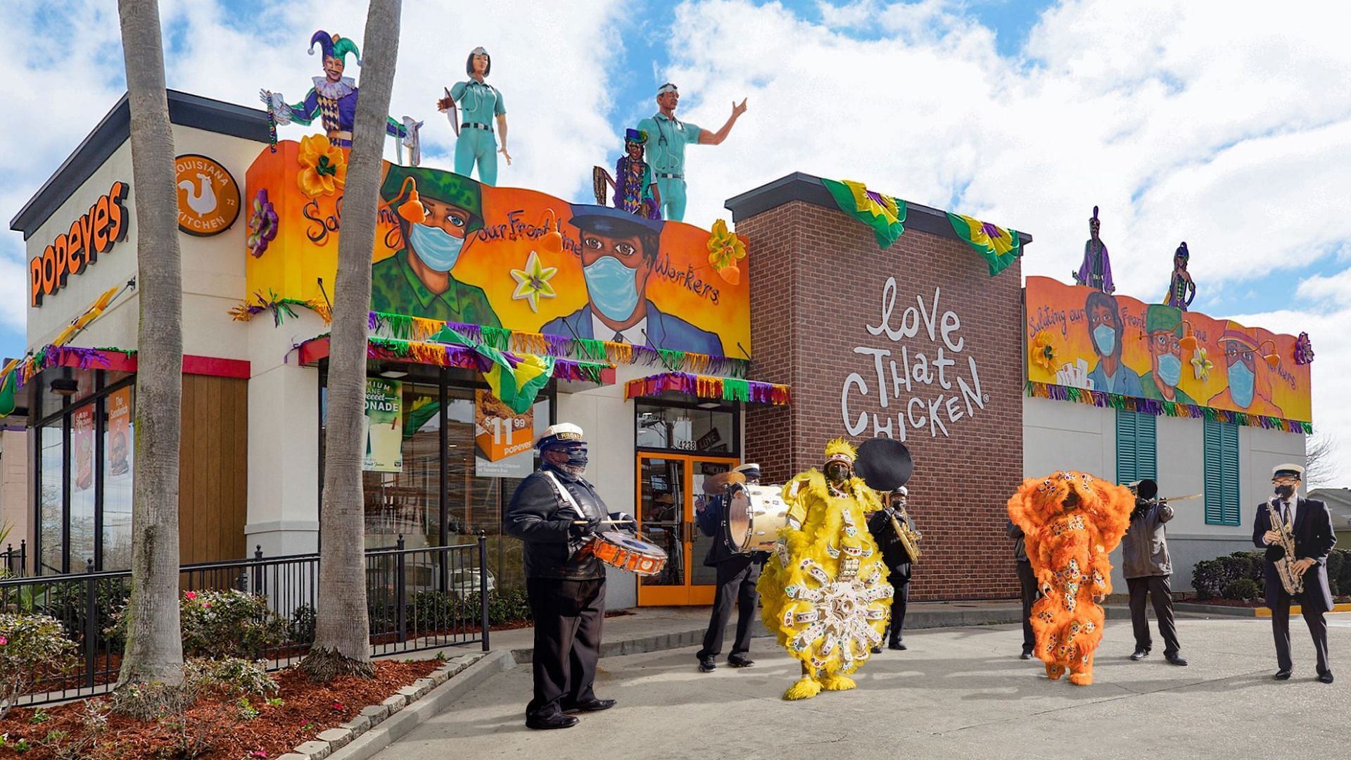 Popeyes&#039; 2022 Mardi Gras celebration (Image via Popeyes)