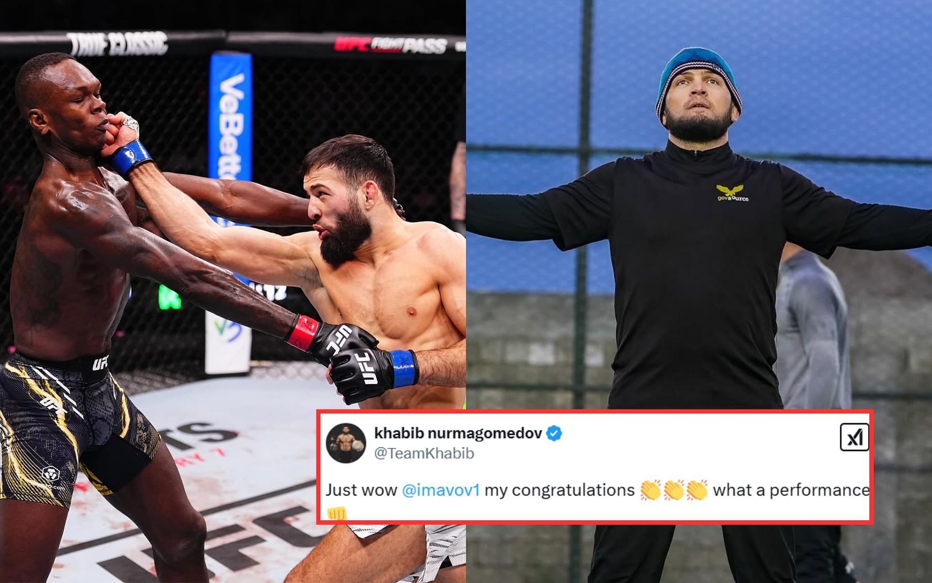 Israel Adesanya (left) gets knocked out by Nassourdine Imavov (left), MMA fighters including Khabib Nurmagomedov chimes in to give props to the winner. [Images courtesy: @ufc and @khabib_nurmagomedov on Instagram]