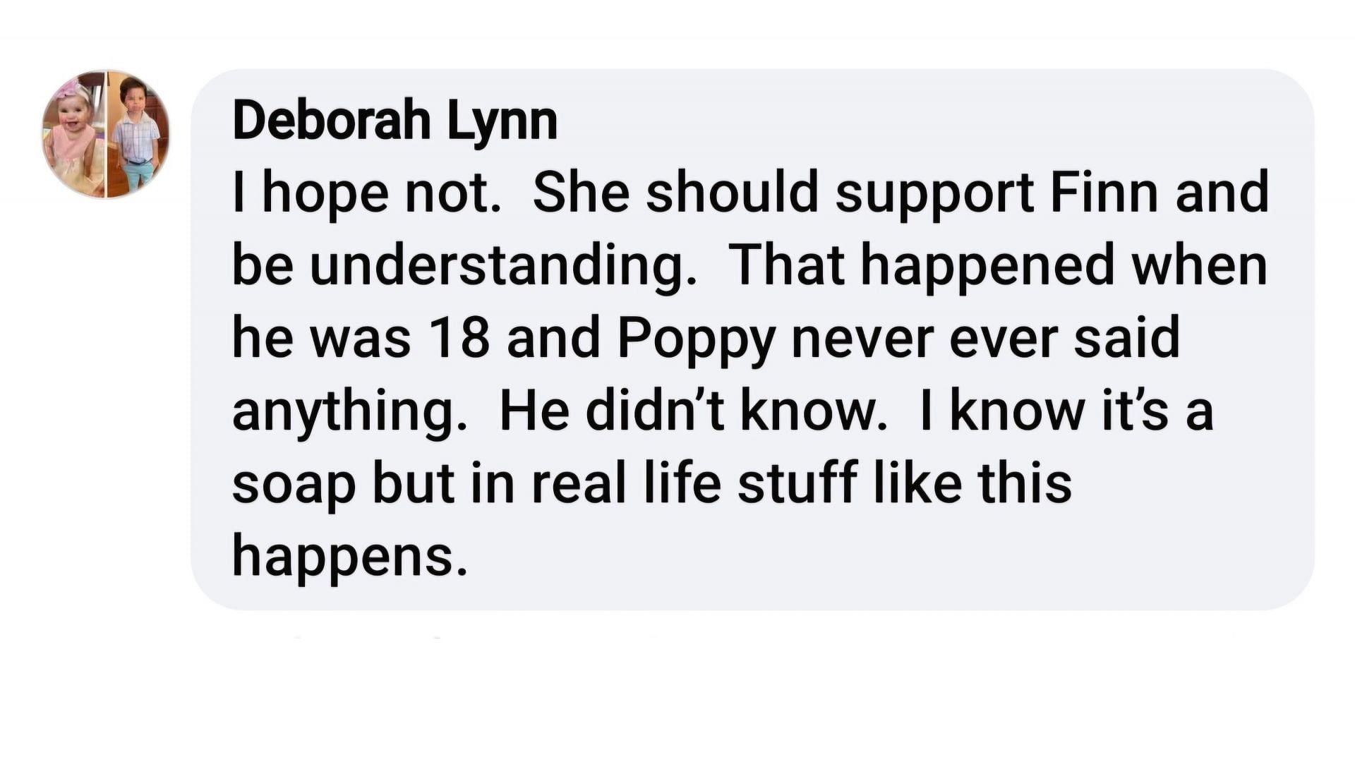 A fan comment hoping for Steffy and Finn to be more understanding of each other (via Rosie Paino / Facebook)