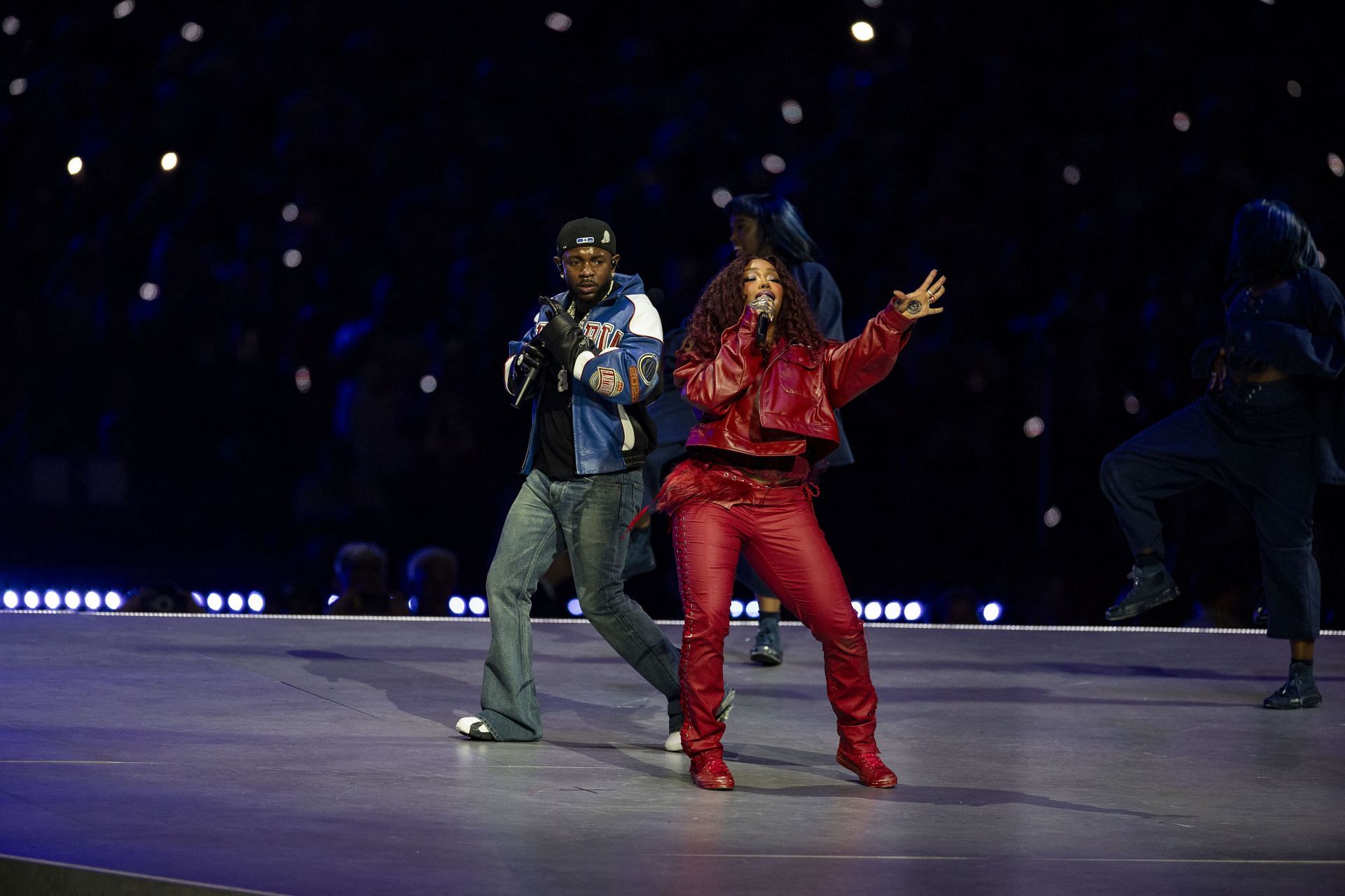 Kendrick Lamar and SZA at Apple Music Super Bowl LIX Halftime Show - Source: Getty