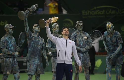 Novak Djokovic celebrating his 2017 Qatar Open title - Source: Getty