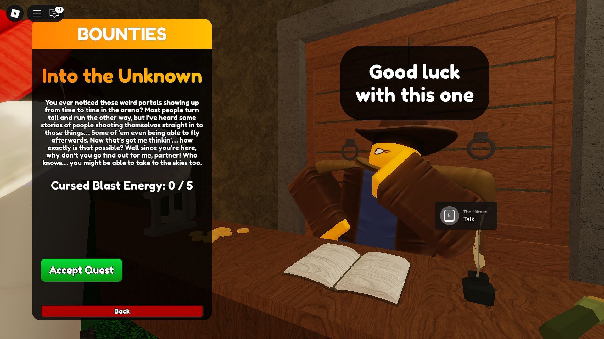 The Into the Unknown quest (Image via Roblox)