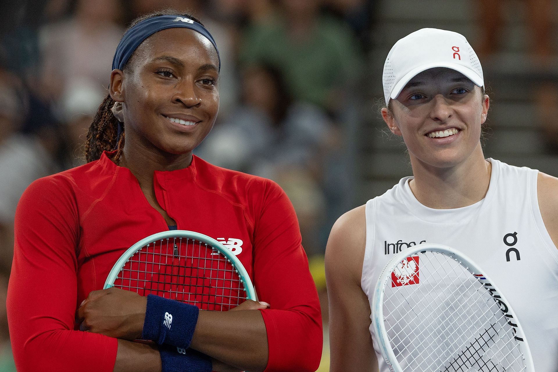 Coco Gauff (L) &amp; Iga Swiatek (R) at the 2025 United Cup [Image Source: Getty Images]