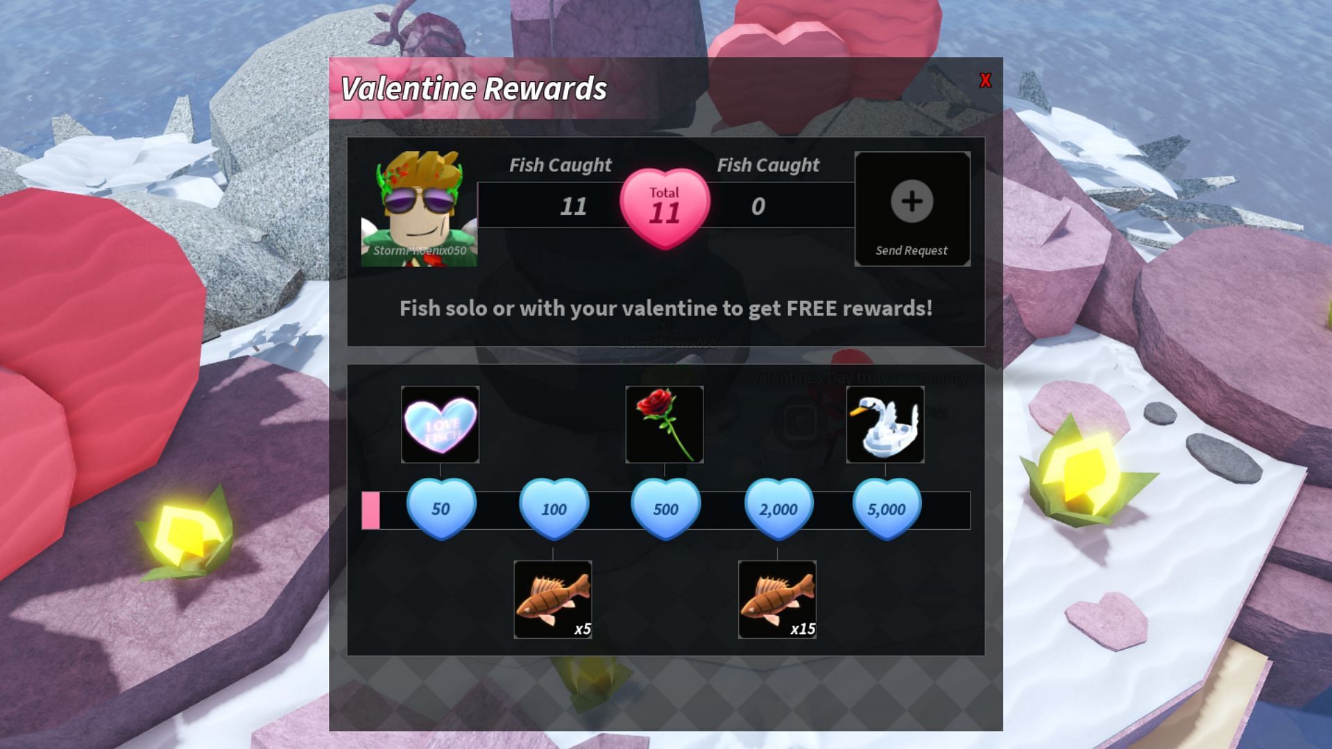 You will unlock rewards as you catch more fish (Image via Roblox)