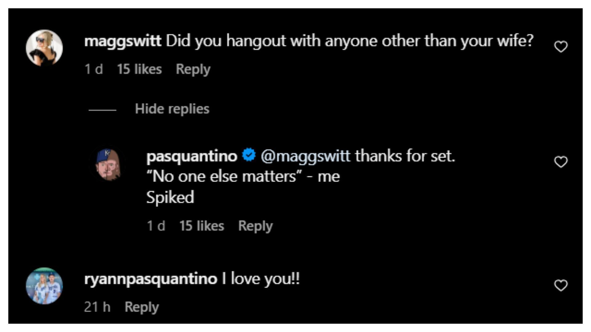 Comments section of Vinnie Pasquantino&#039;s social media post