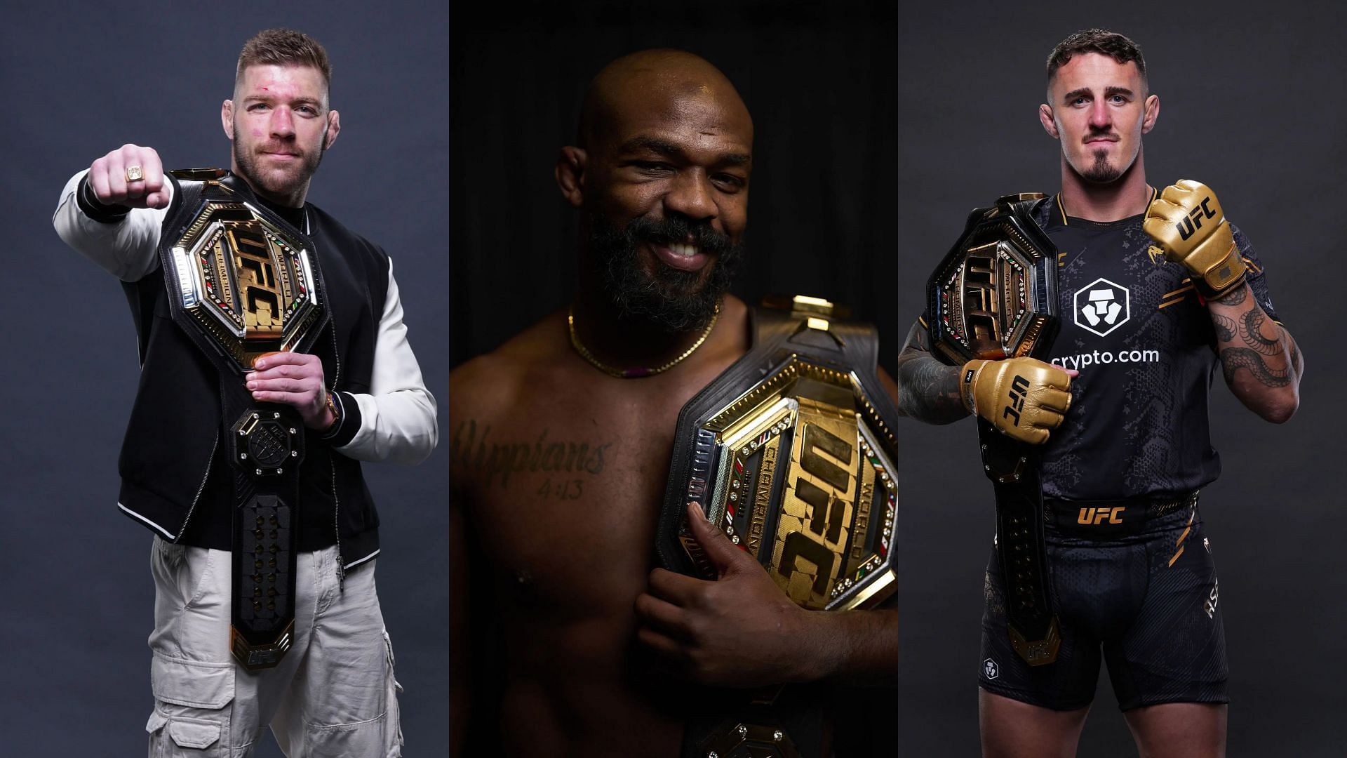 Dricus du Plessis (left) does not want to witness Jon Jones (middle) vs Tom Aspinall (right) [Image courtesy: Getty Images]