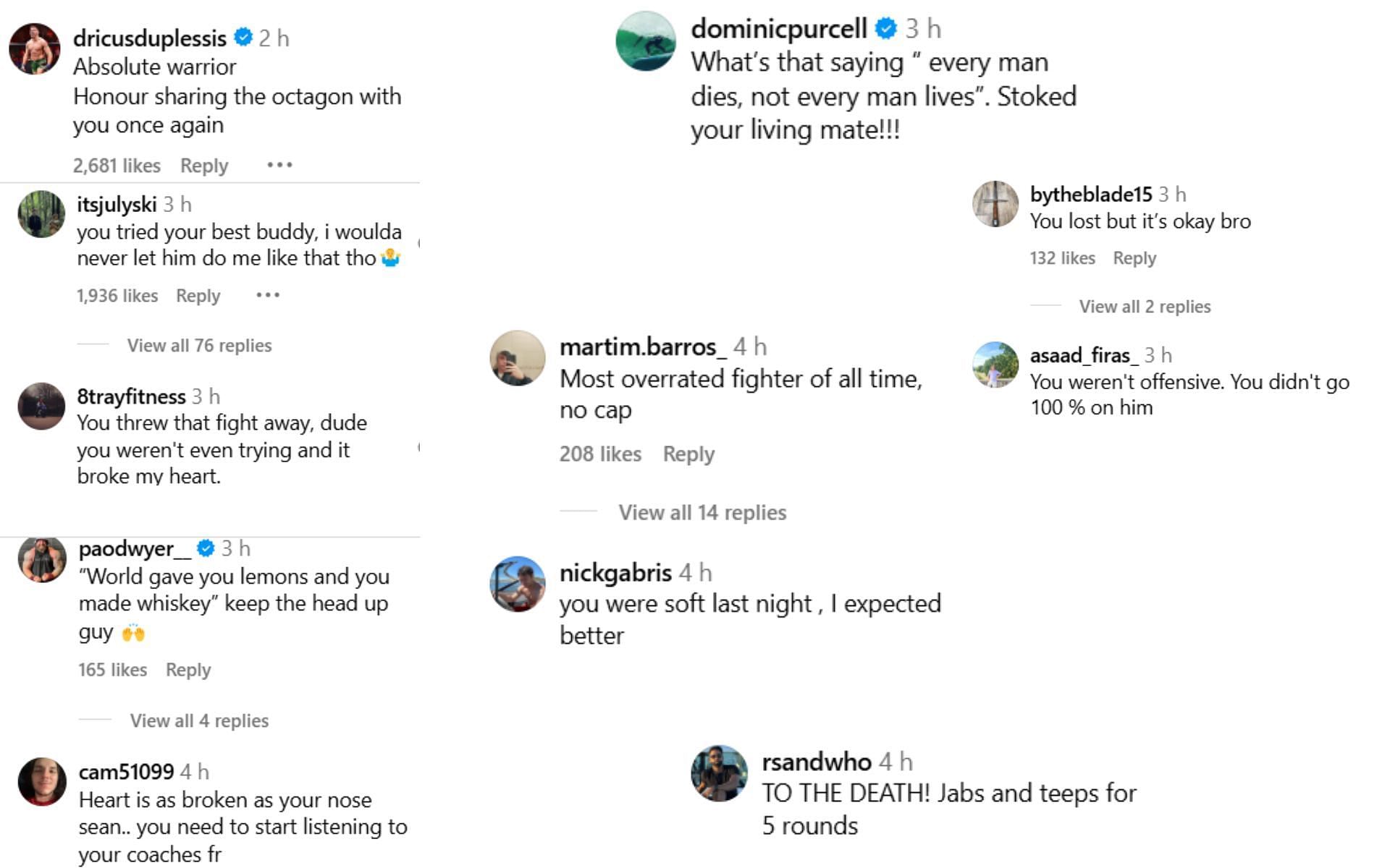 Fans react to Sean Strickland&#039;s statement after UFC 312 loss. [Screenshots courtesy: @stricklandmma on Instagram]