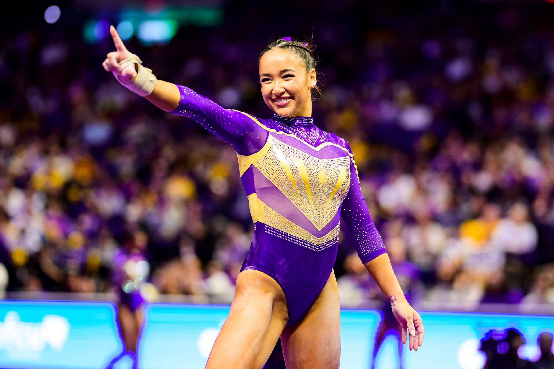 Aleah Finnegan of the LSU Tigers during a meet against the Florida Gators in Baton Rouge, Louisiana. (Photo via Getty Images)