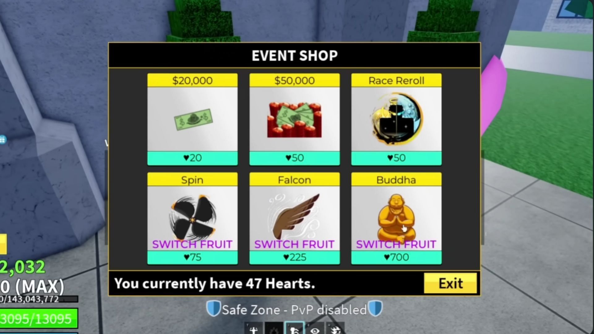 Use Hearts to buy items from the Event Shop (Image via Roblox || YouTube@ syoct)