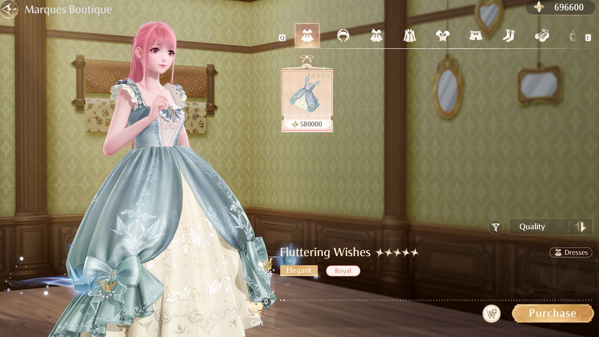 Purchase the Fluttering Wishes outfit for 580,000 Bling (Image via Sportskeeda Gaming/Infold Games)