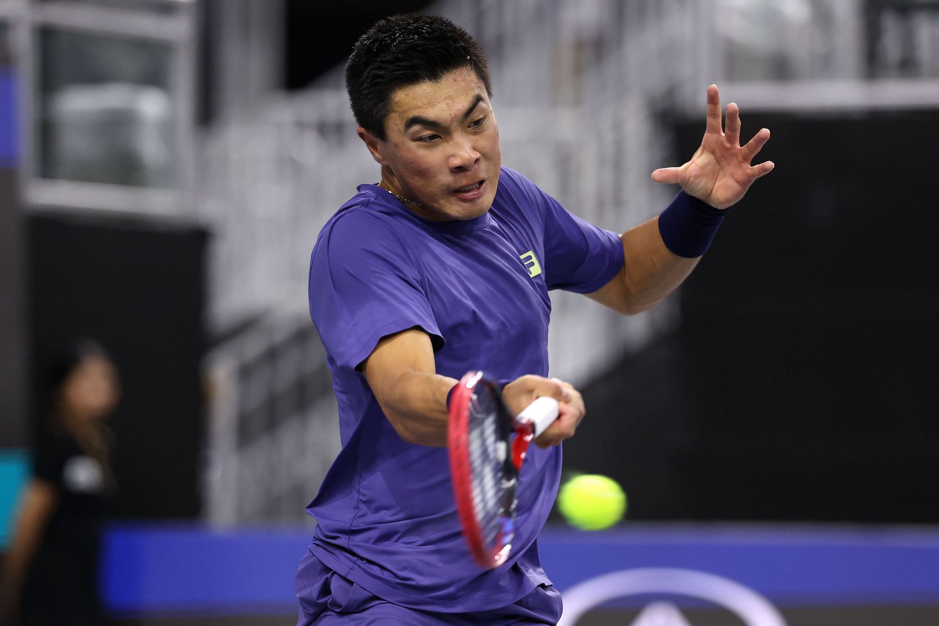 Brandon Nakashima of the United States plays a shot against Yoshihito Nishioka of Japan in the Men&#039;s Singles Round of 32 match during day three of the 2025 Dallas Open at The Ford Center at The Star on February 05, 2025 in Frisco - Source: Getty