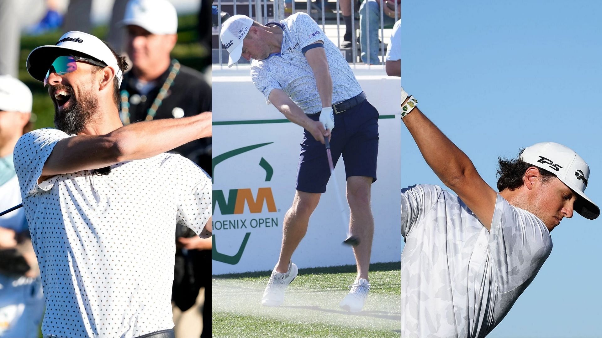 Michael Phelps and Grant Horvat play golf with Justin Thomas at WM Pheonix Open. Image via IMAGN and Getty Images