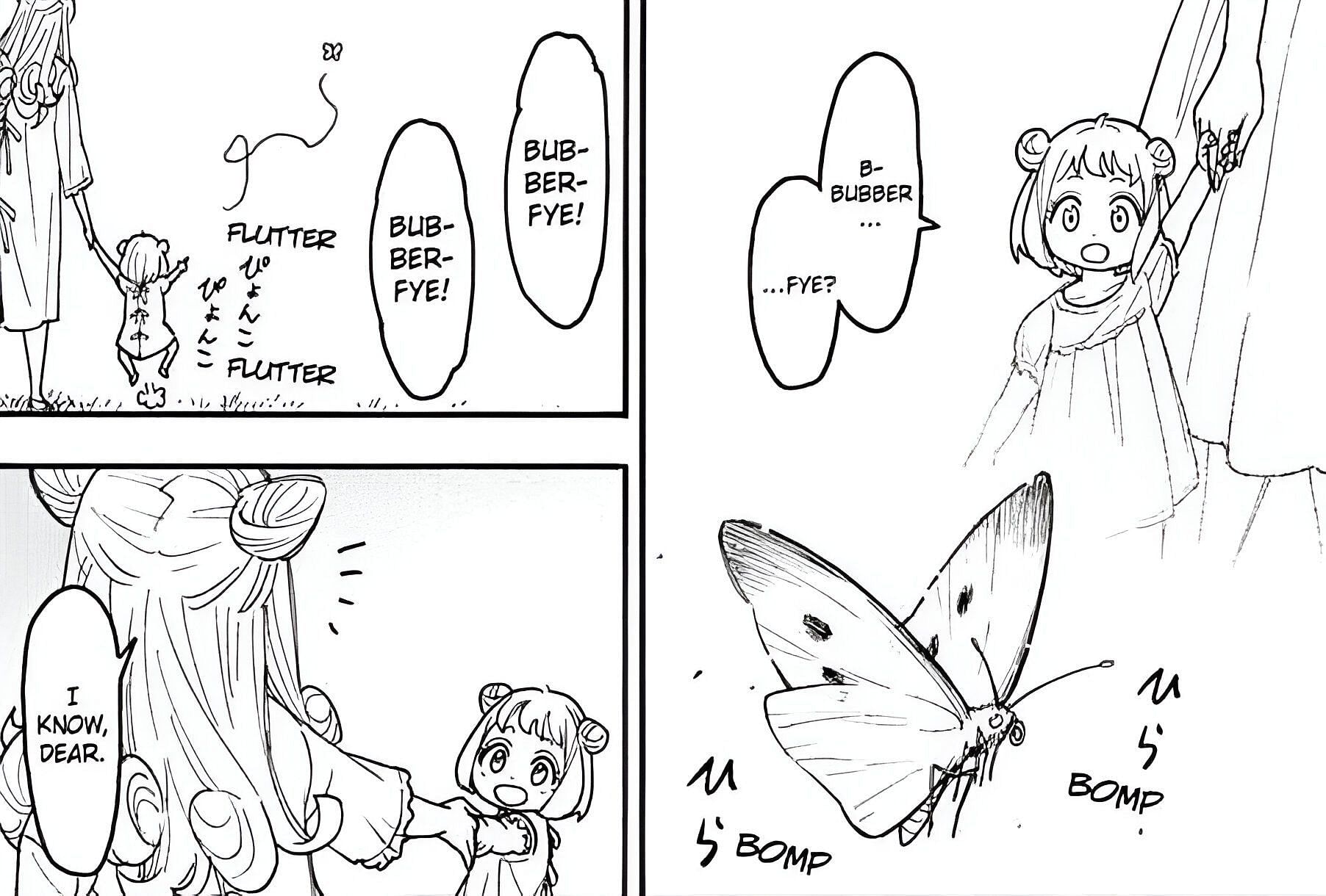 Anya calling a butterfly a &quot;Bubberfye&quot; (Image via Shueisha)