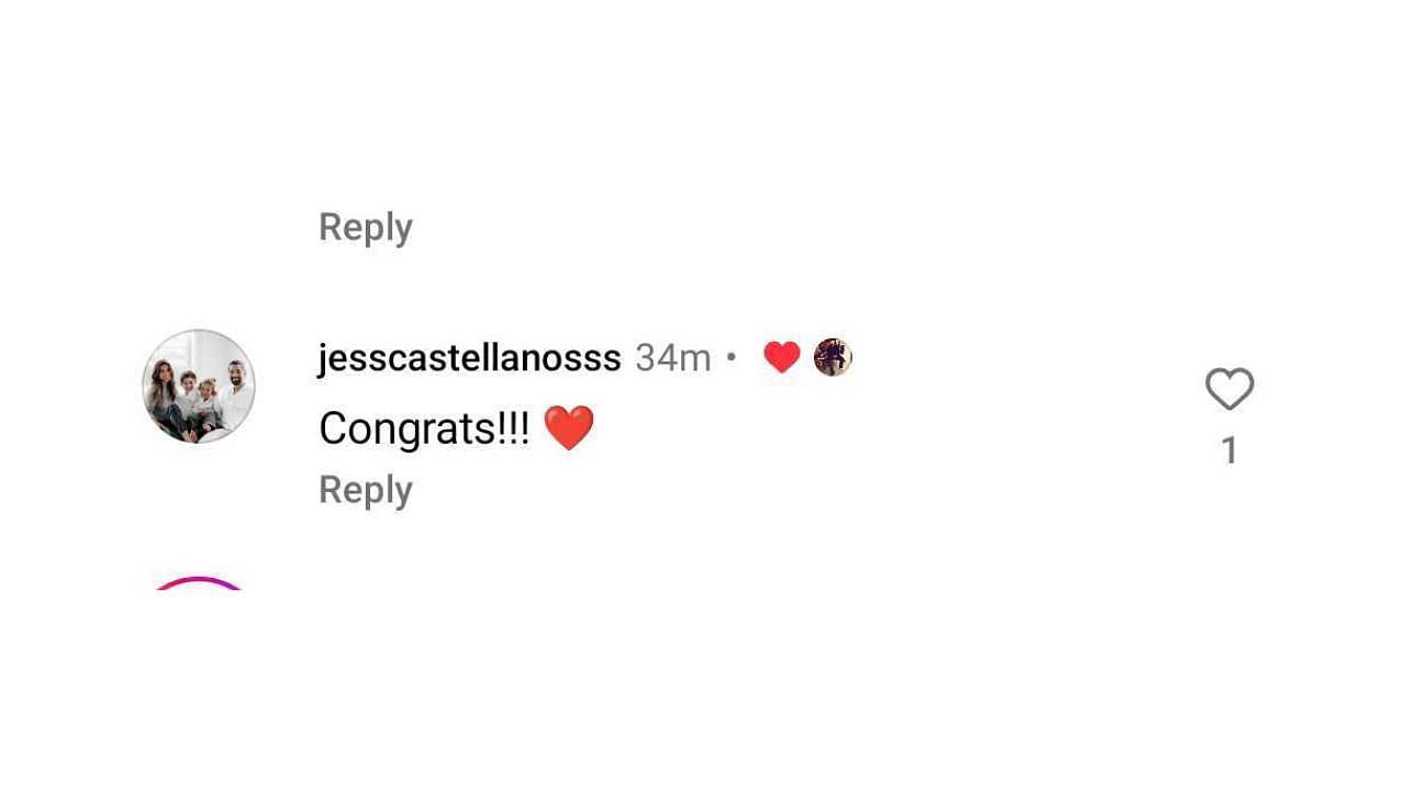 Screenshot of Jessica Castellanos&#039; comment on Yonder Alonzo&#039;s Instagram post (Image from - Instagram.com/@yonder2323)