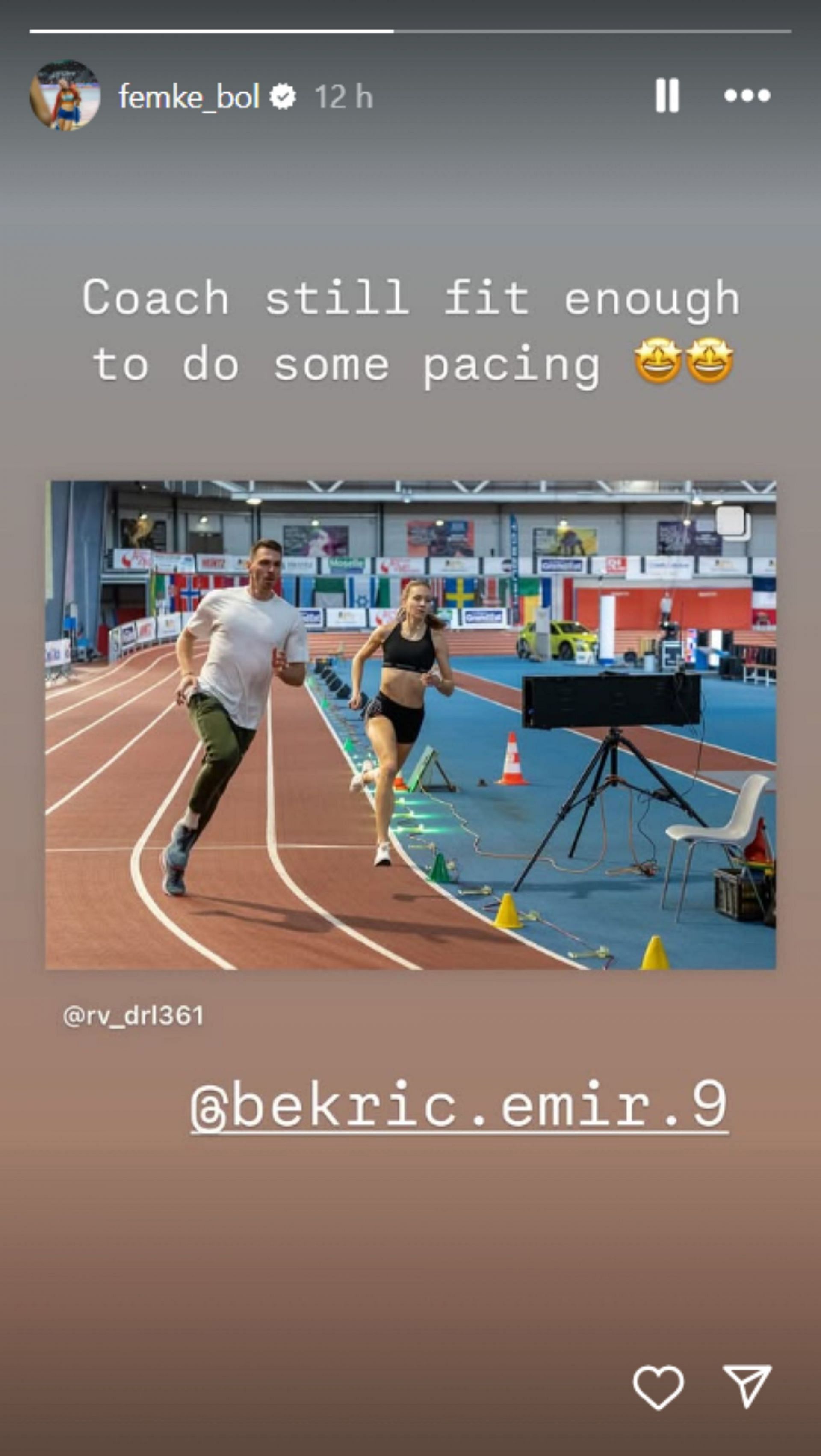 Femke Bol and her coach Bekric Emir train together; Instagram - @femke_bol