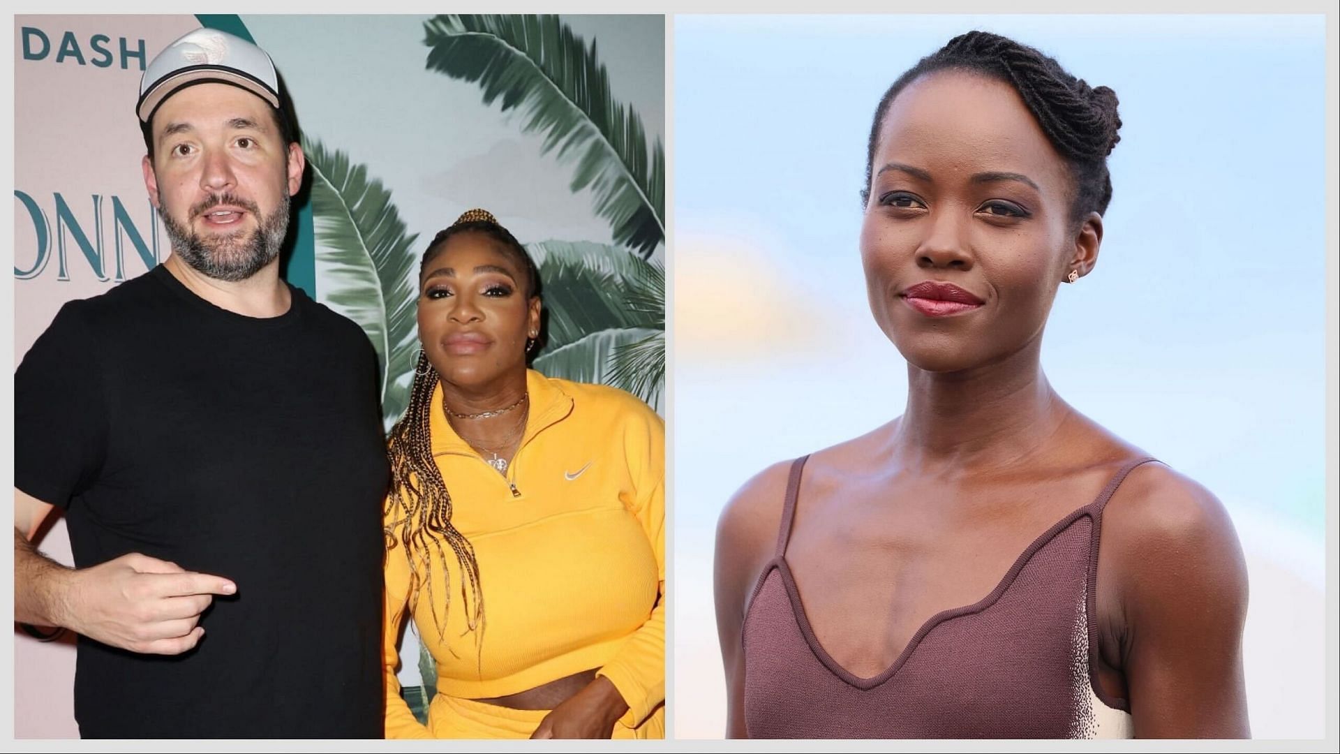 Serena Williams with Alexis Ohanian (L) and  Lupita Nyong