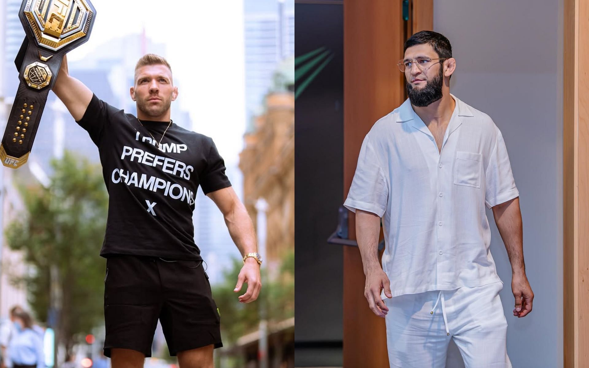 Former UFC heavyweight shares his thoughts on a potential fight between Khamzat Chimaev (right) and Dricus Du Plessis (left). [Images courtesy: @ufc and @khamzat_chimaev on Instagram]