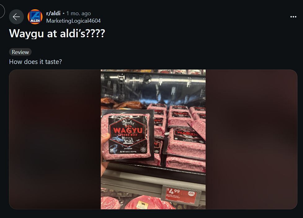 Fans share comments on Aldi&#039;s Wagyu Ground Beef (Image credits: @MarketingLogical4604 on Reddit)