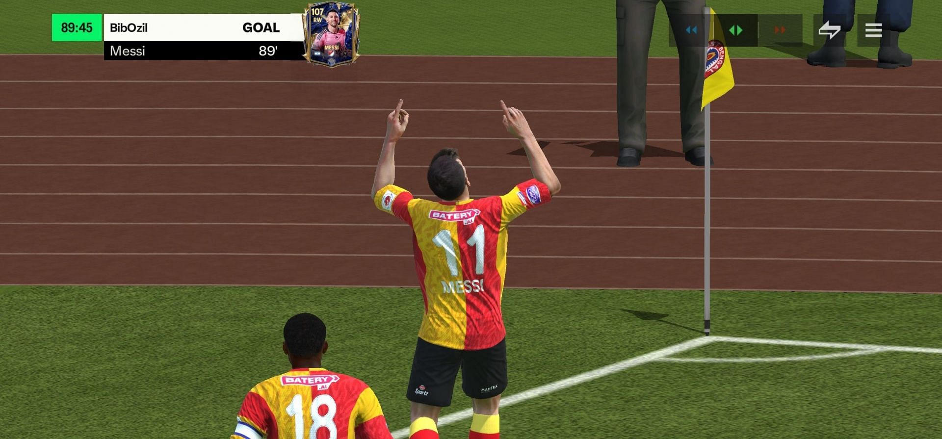 Messi&#039;s Trademark Point to Sky celebration (Image via EA Sports)