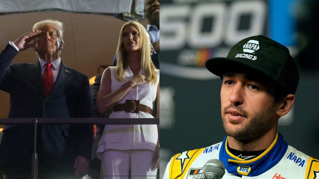 (L): Donald Trump at Super Bowl; (R): Chase Elliott 